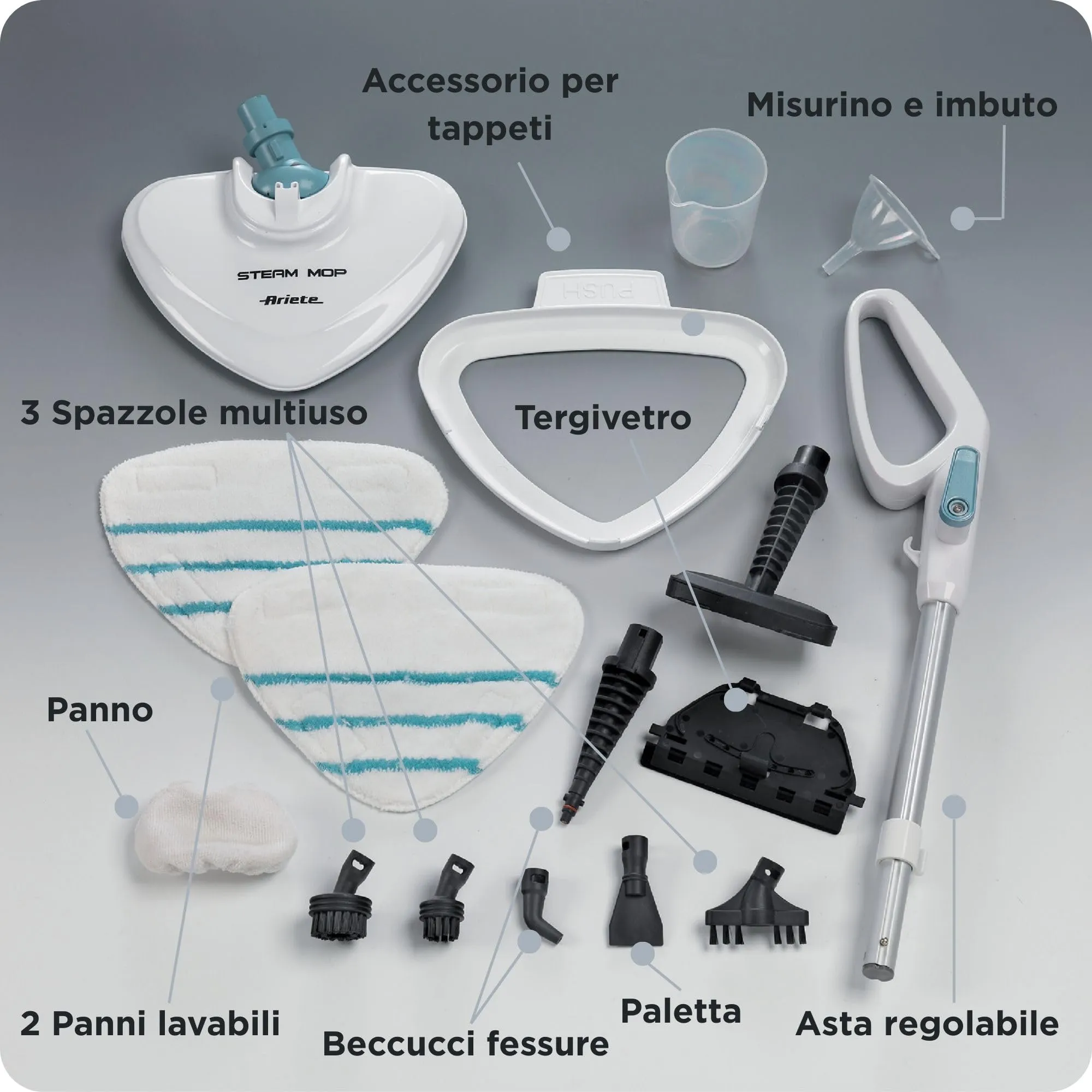Ariete 4164 Steam Mop 10in1, 1500 W, Bianco/Azzurro - immagine 3