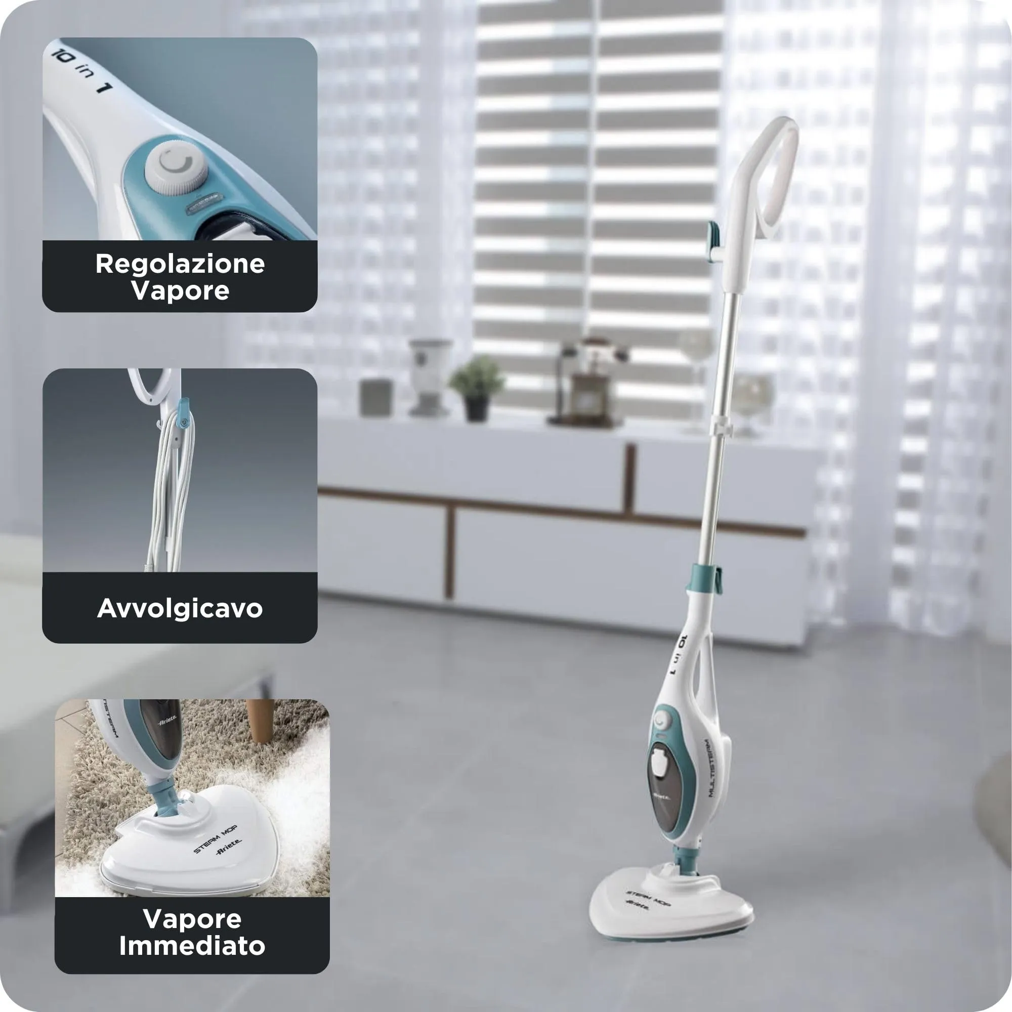 Ariete 4164 Steam Mop 10in1, 1500 W, Bianco/Azzurro - immagine 5