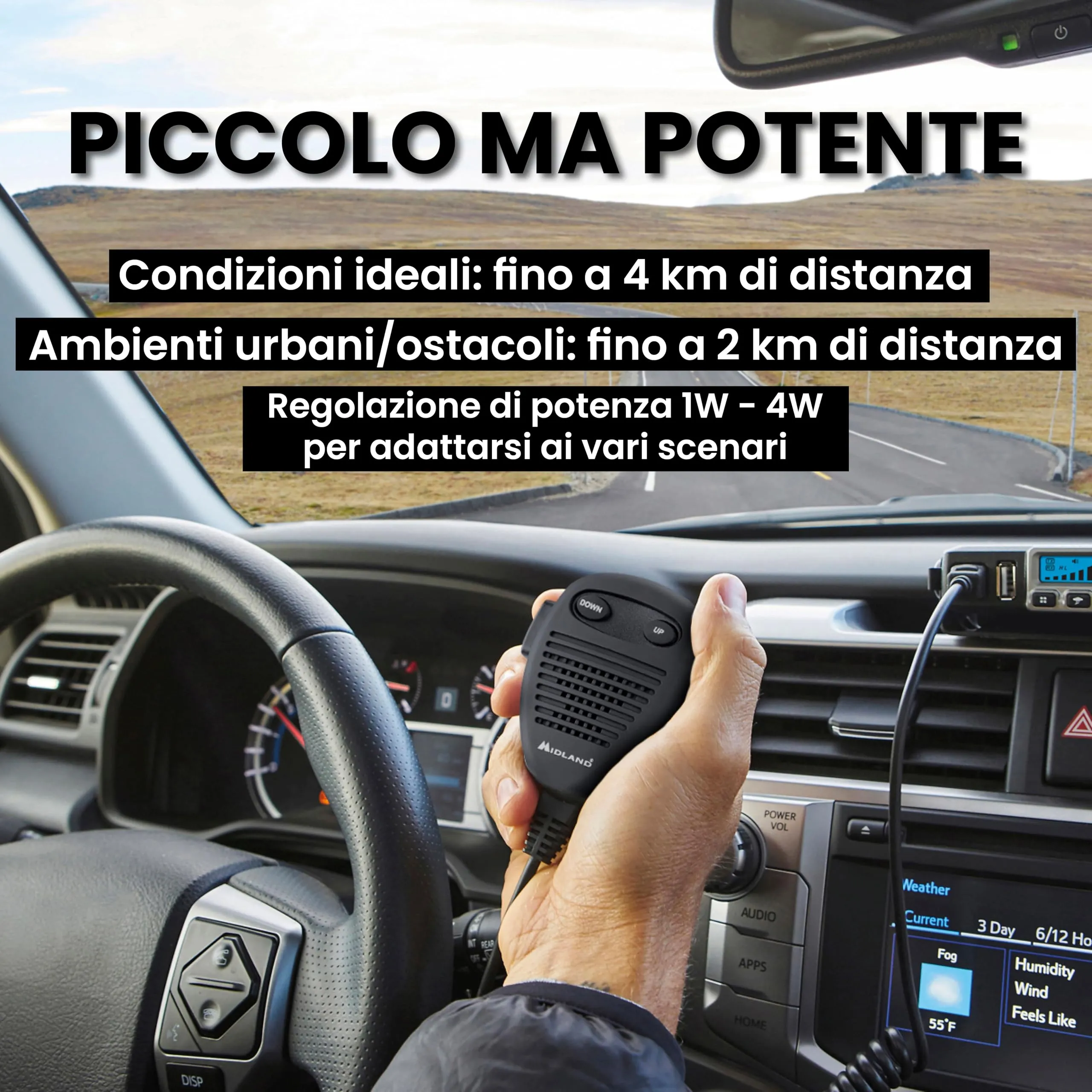 Midland M-Mini USB Radio CB Multi Banda EU, 40 Canali AM/FM, Display LCD con S-Meter, Presa USB - immagine 4
