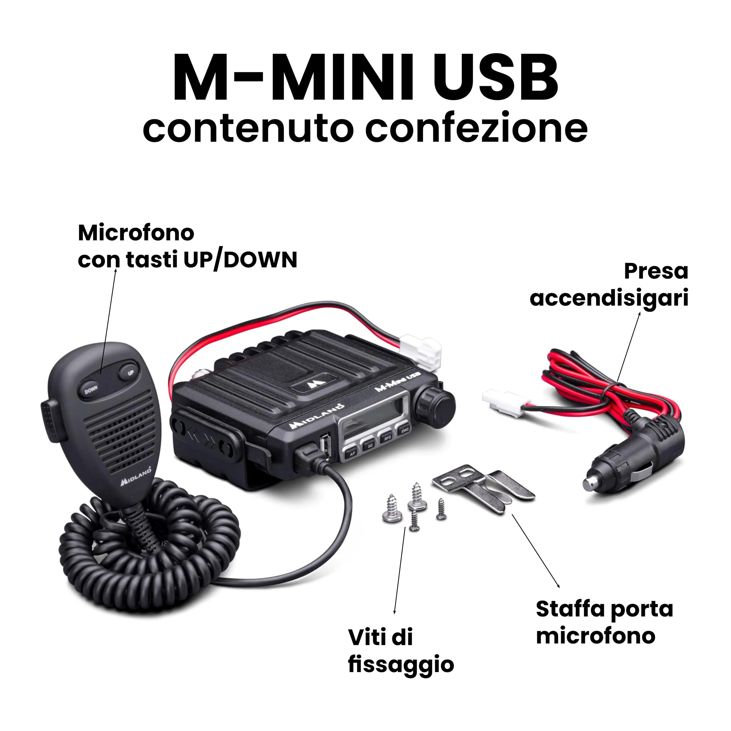 Midland M-Mini USB Radio CB Multi Banda EU, 40 Canali AM/FM, Display LCD con S-Meter, Presa USB - immagine 7