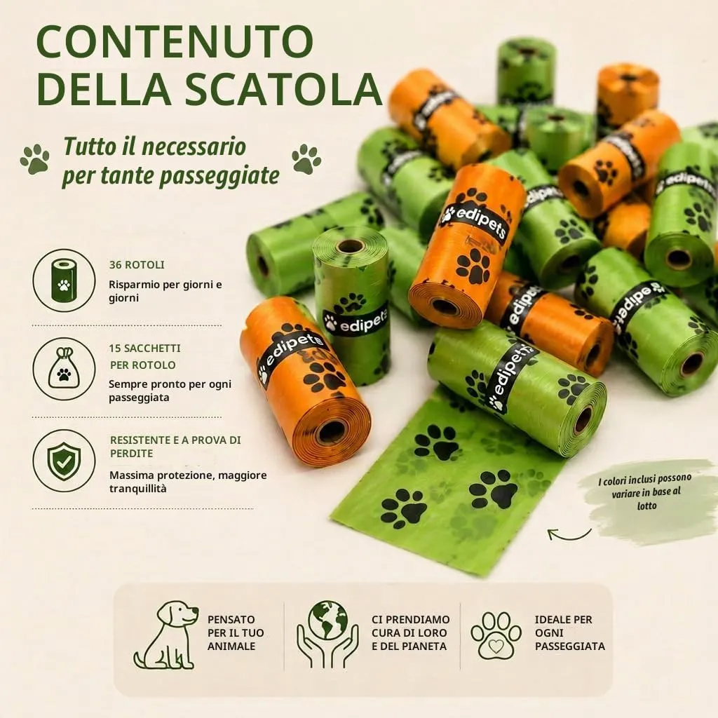 Edipets Sacchetti Biodegradabili per Cani, Extra Spessi, 540 Unità (36 Rotoli) - immagine 3