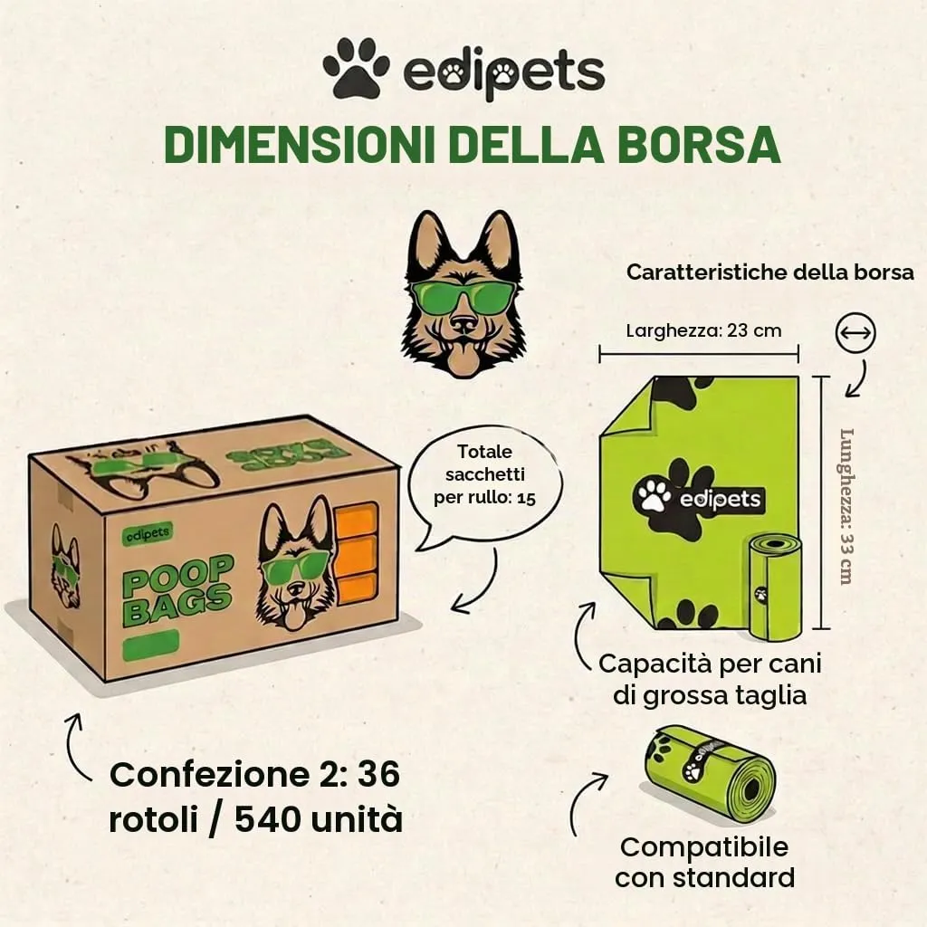 Edipets Sacchetti Biodegradabili per Cani, Extra Spessi, 540 Unità (36 Rotoli) - immagine 4
