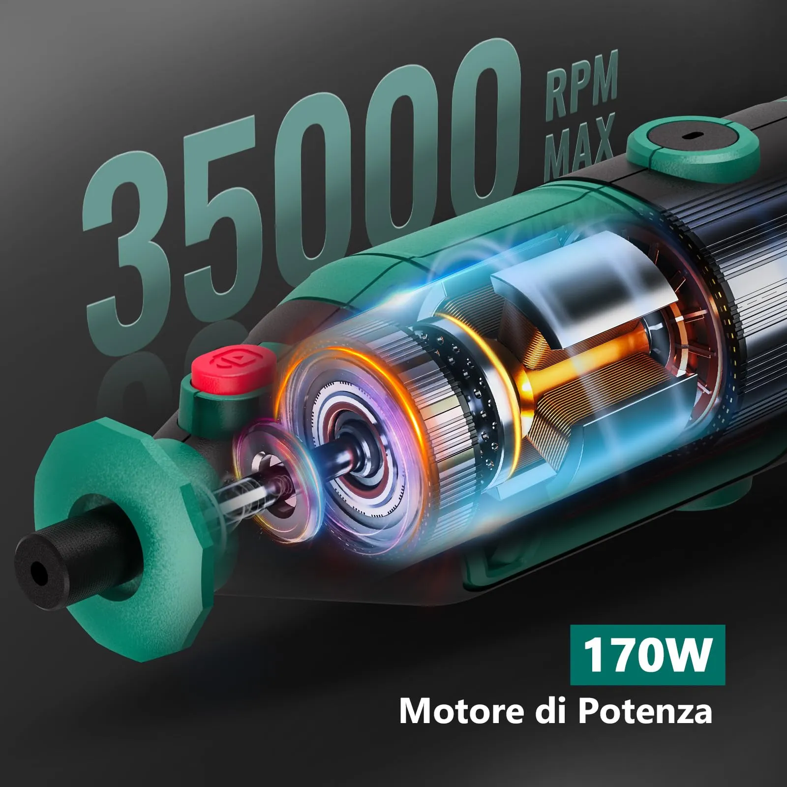 HYCHIKA Utensile Rotante 170W, 6 Velocità Variabili 8000-35000 RPM, Verde - immagine 4