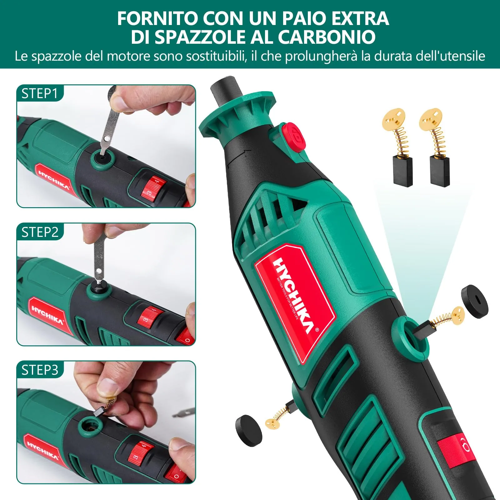 HYCHIKA Utensile Rotante 170W, 6 Velocità Variabili 8000-35000 RPM, Verde - immagine 5
