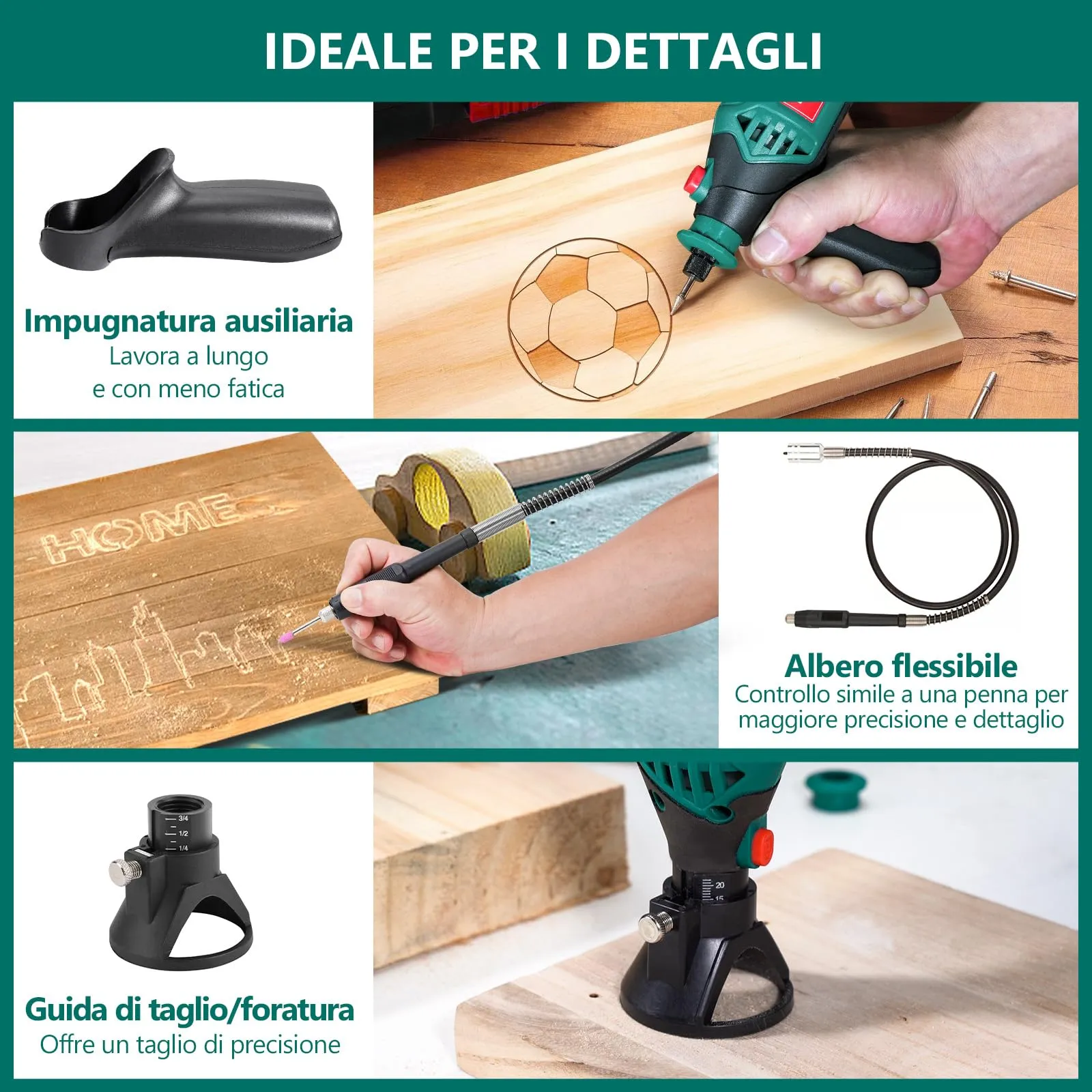 HYCHIKA Utensile Rotante 170W, 6 Velocità Variabili 8000-35000 RPM, Verde - immagine 8