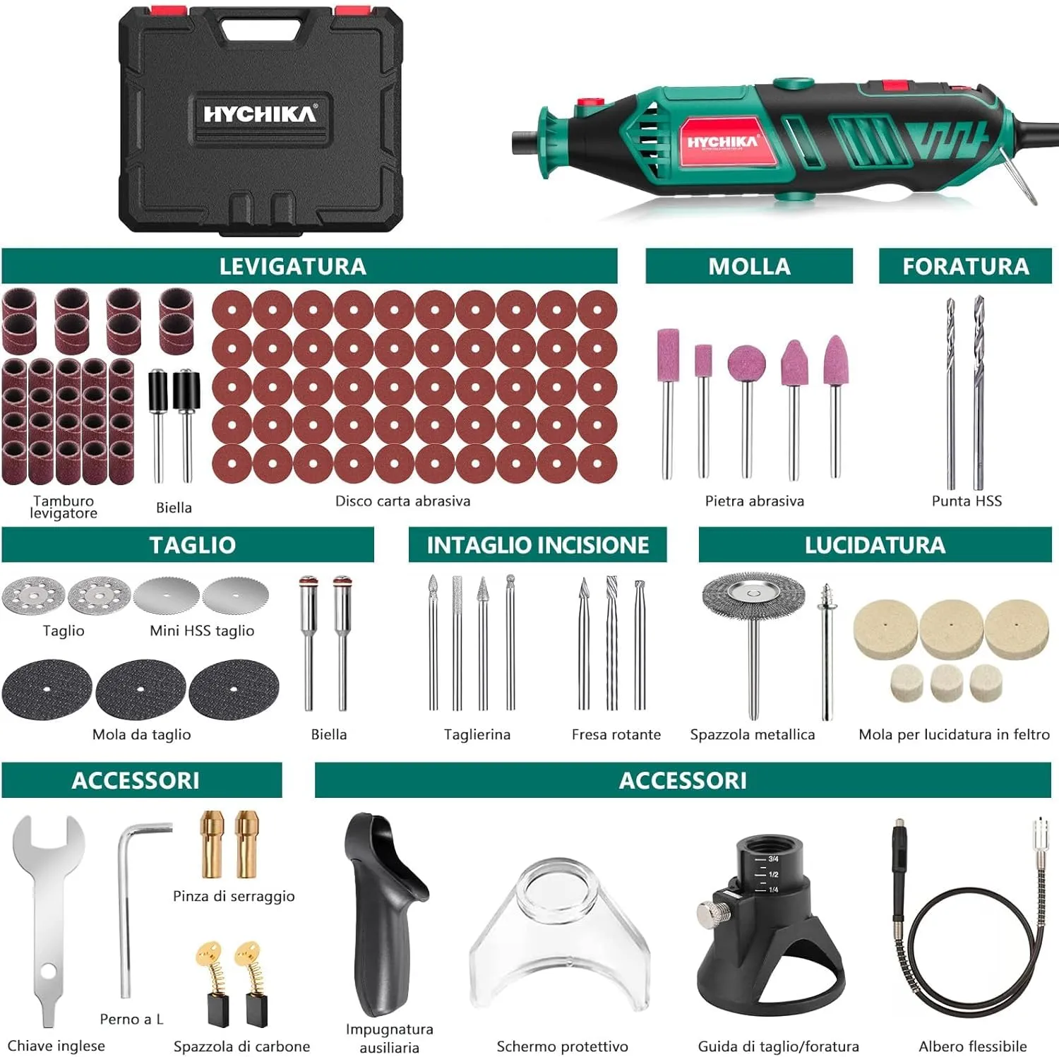 HYCHIKA Utensile Rotante 170W, 6 Velocità Variabili 8000-35000 RPM, Verde - immagine 9
