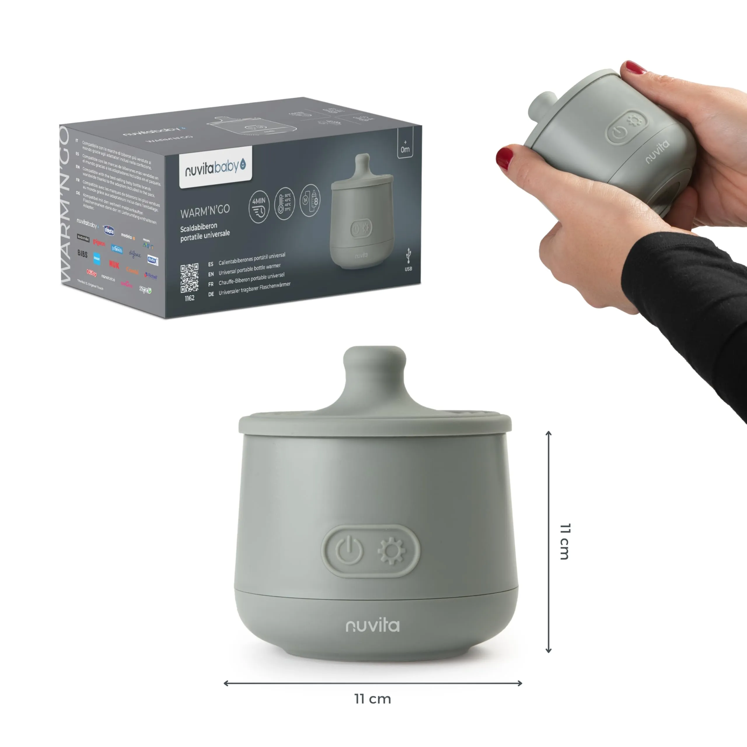 Nuvita Warm’n’Go 1162 Scaldabiberon Portatile Universale USB, Sage Green - immagine 2