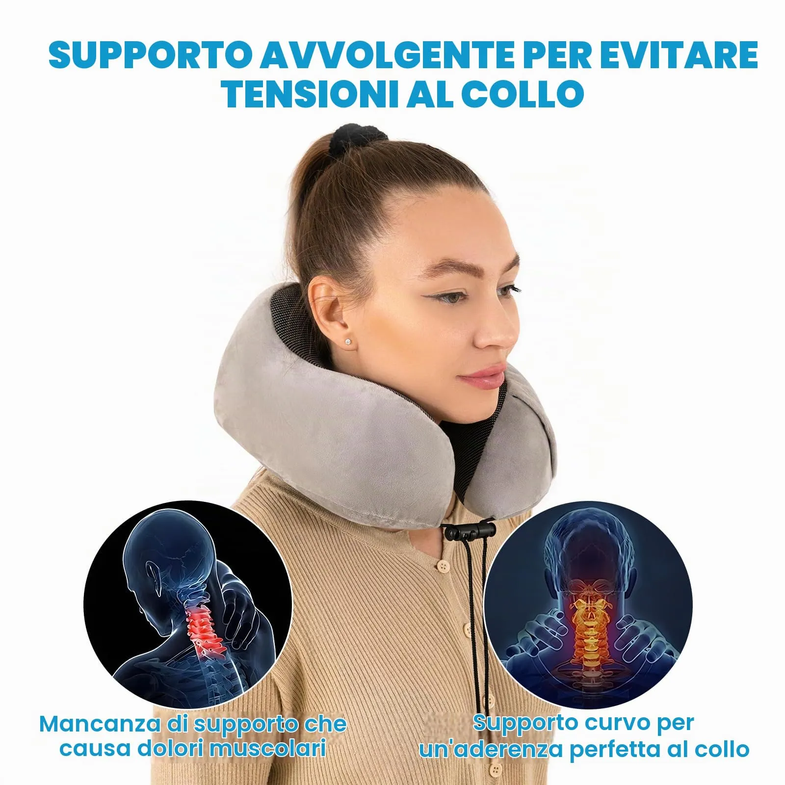 Good Nite Cuscino Da Viaggio in Memory Foam con Supporto Cervicale, Grigio - immagine 4