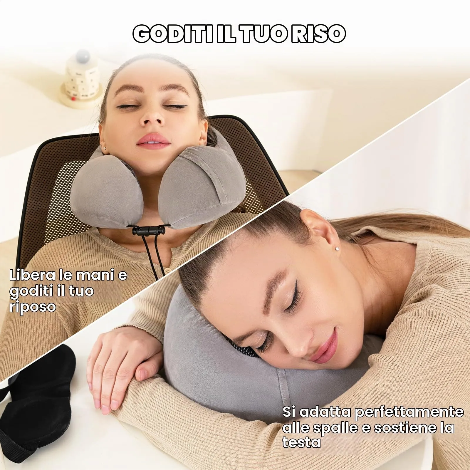 Good Nite Cuscino Da Viaggio in Memory Foam con Supporto Cervicale, Grigio - immagine 5