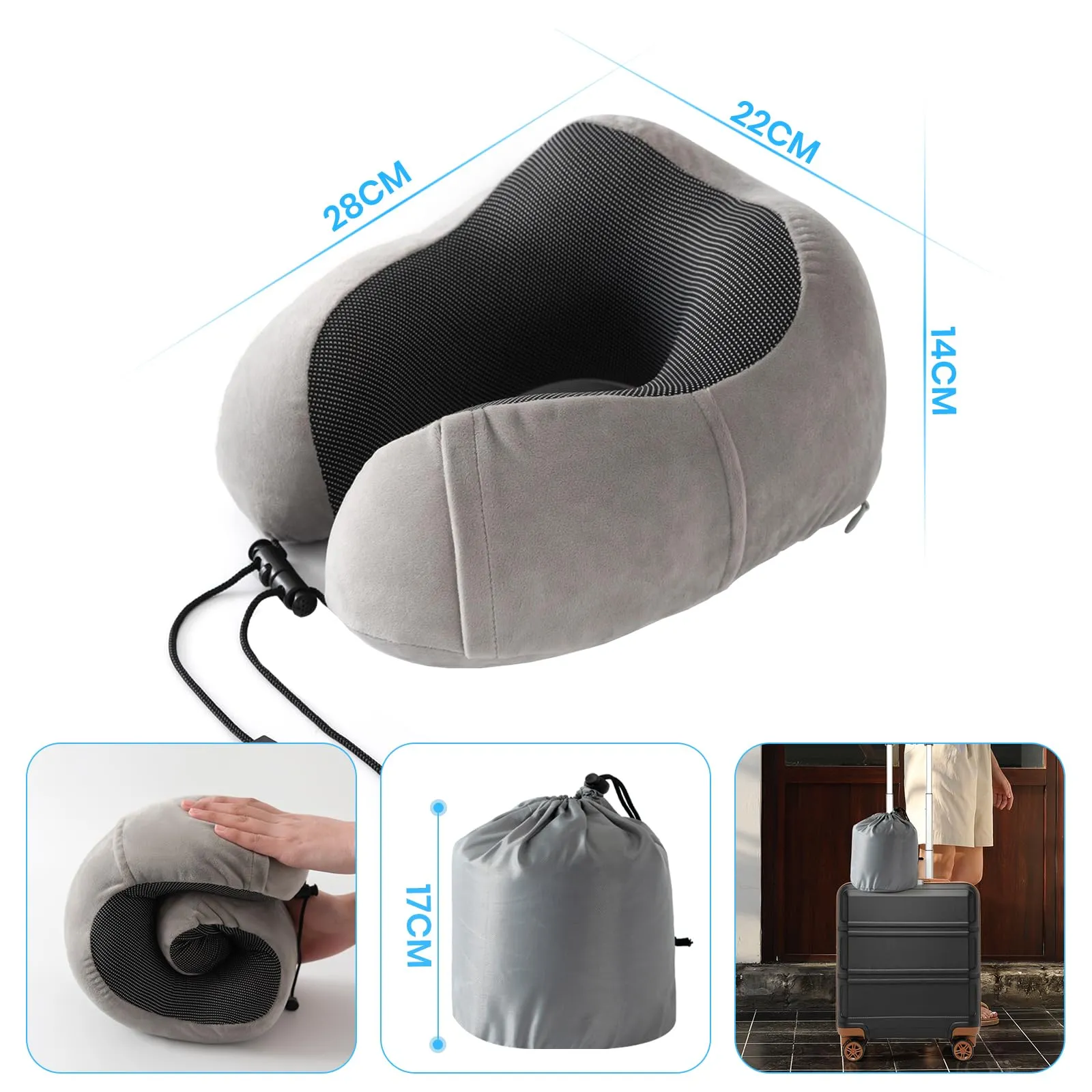 Good Nite Cuscino Da Viaggio in Memory Foam con Supporto Cervicale, Grigio - immagine 6