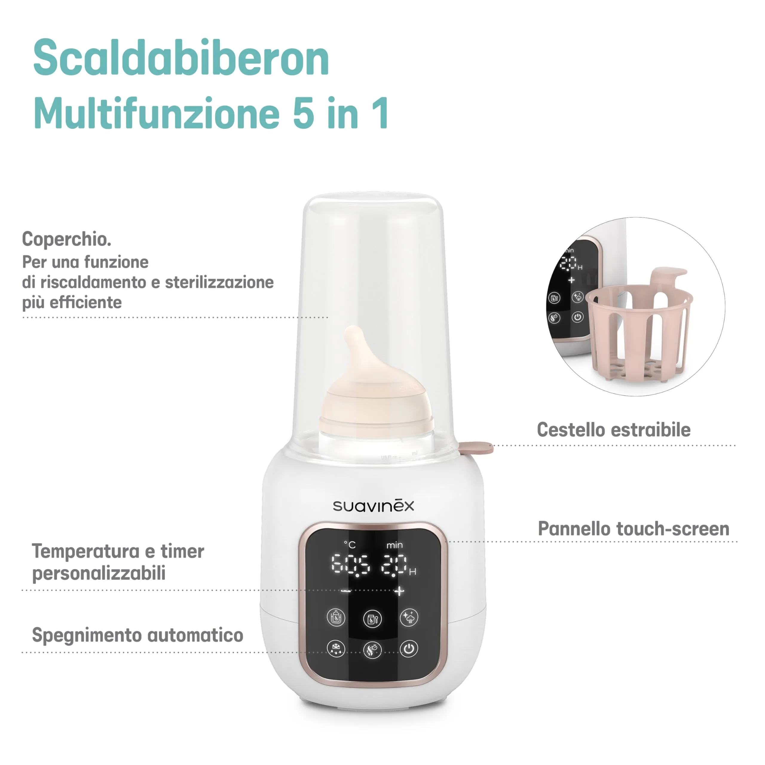 Suavinex Scaldabiberon e Sterilizzatore 2 in 1 Bianco - immagine 2