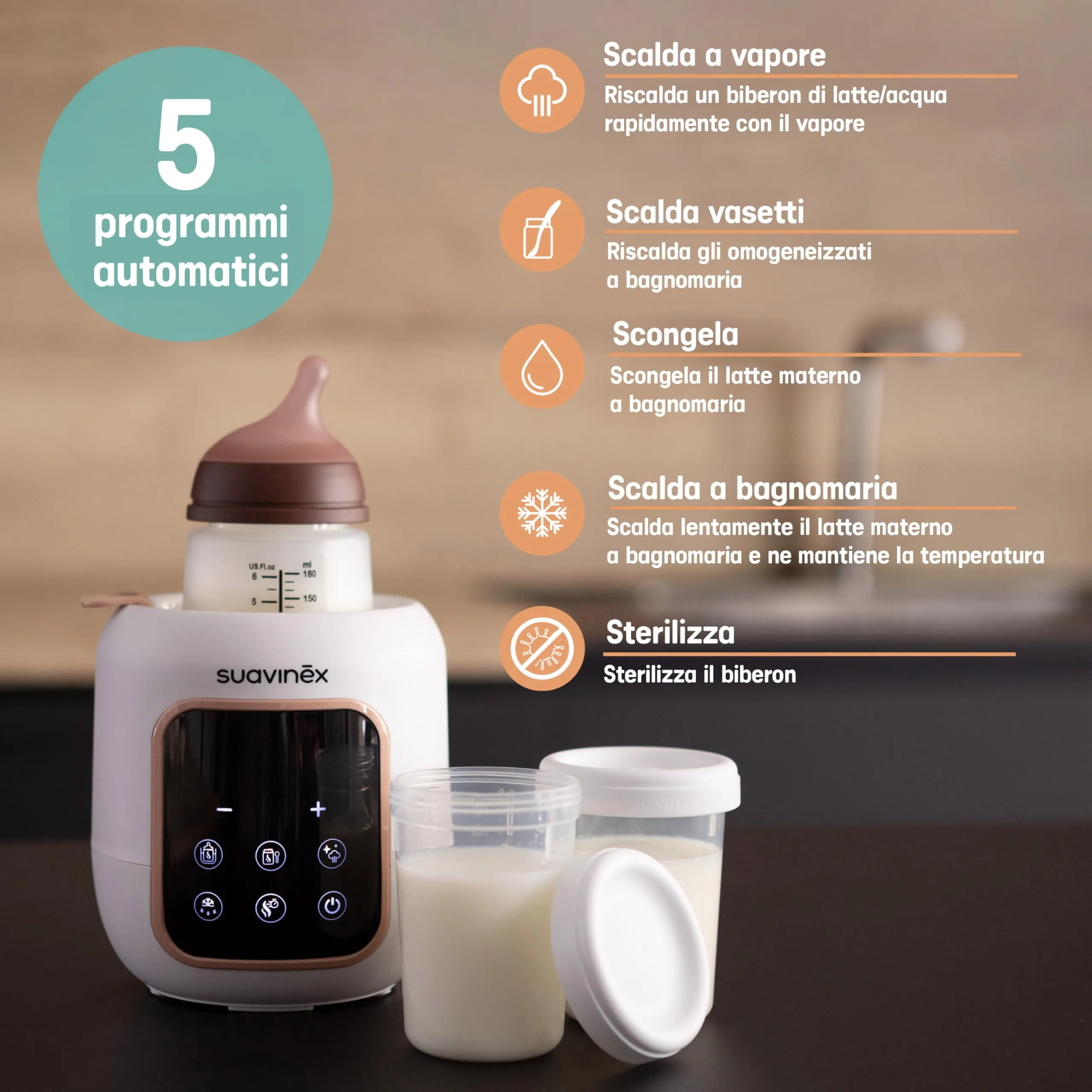 Suavinex Scaldabiberon e Sterilizzatore 2 in 1 Bianco - immagine 3