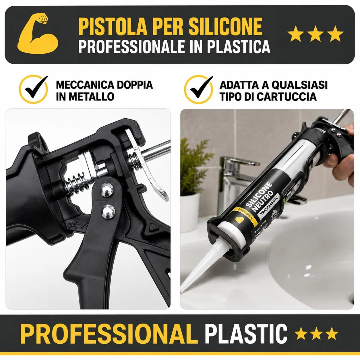 Boldrini Pistola per Silicone Anti-Goccia in Plastica e Metallo, per Cartucce Silicone, Acrilico e Sigillanti, Pressione fino a 123 kg, Rossa - immagine 3