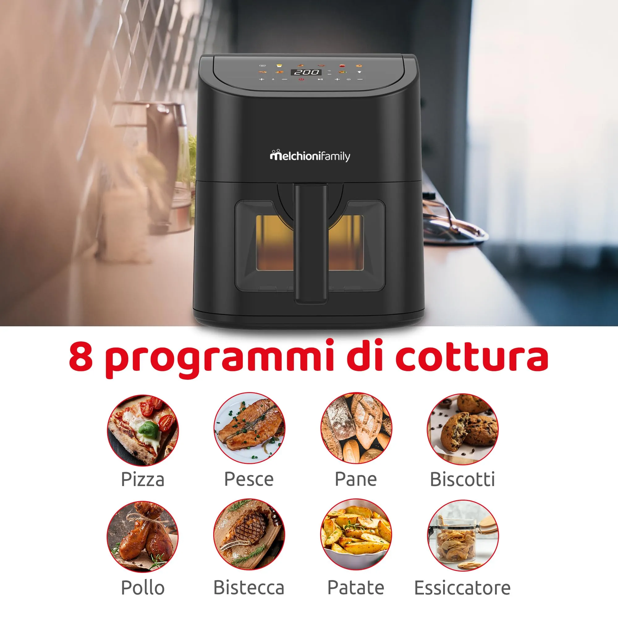 Melchioni Emma Friggitrice ad Aria 5L, 8 Programmi, Display Touch, 1500W - immagine 4