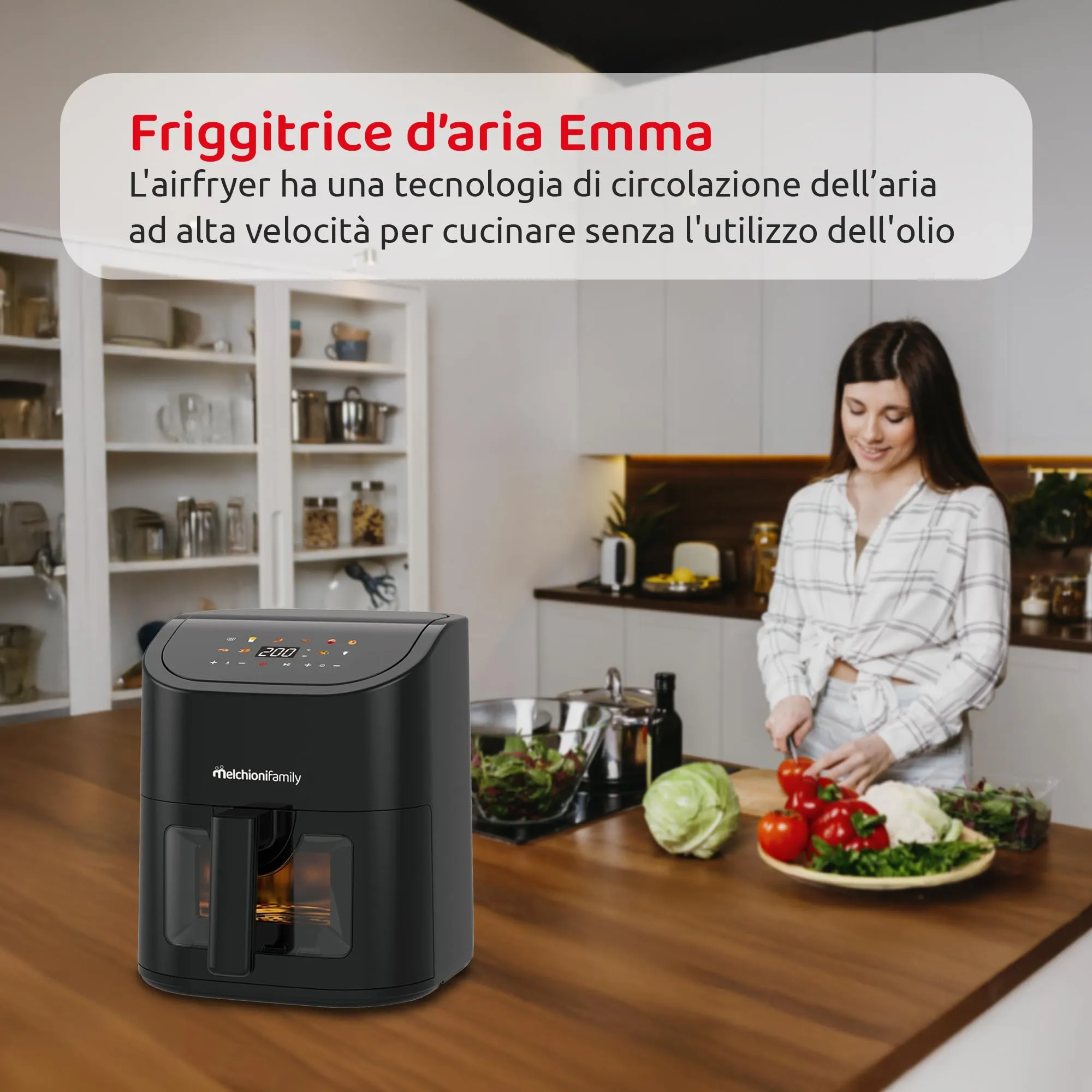 Melchioni Emma Friggitrice ad Aria 5L, 8 Programmi, Display Touch, 1500W - immagine 6
