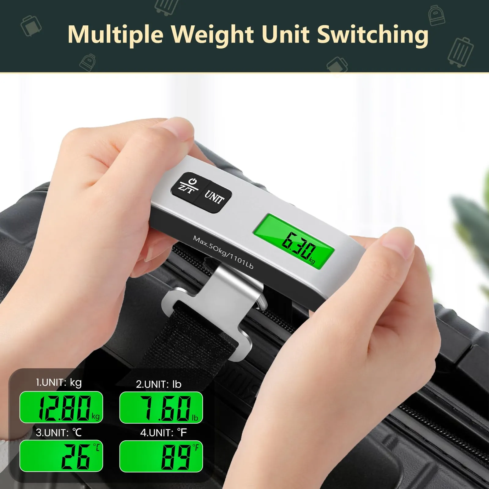 Brencco Bilancia Digitale per Valigie, 50kg/110lb, Display LCD e Funzione Tara, Argento - immagine 2