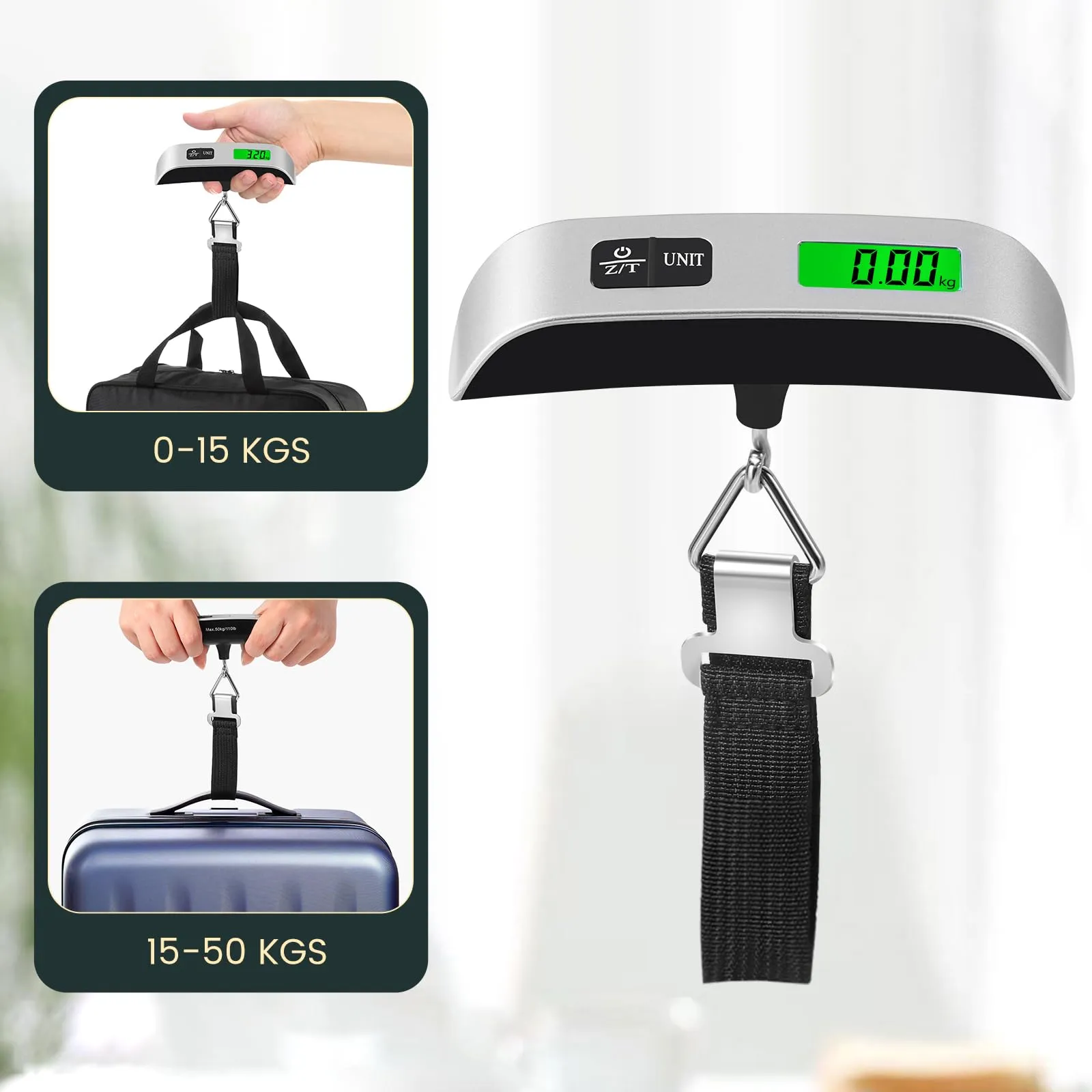 Brencco Bilancia Digitale per Valigie, 50kg/110lb, Display LCD e Funzione Tara, Argento - immagine 4