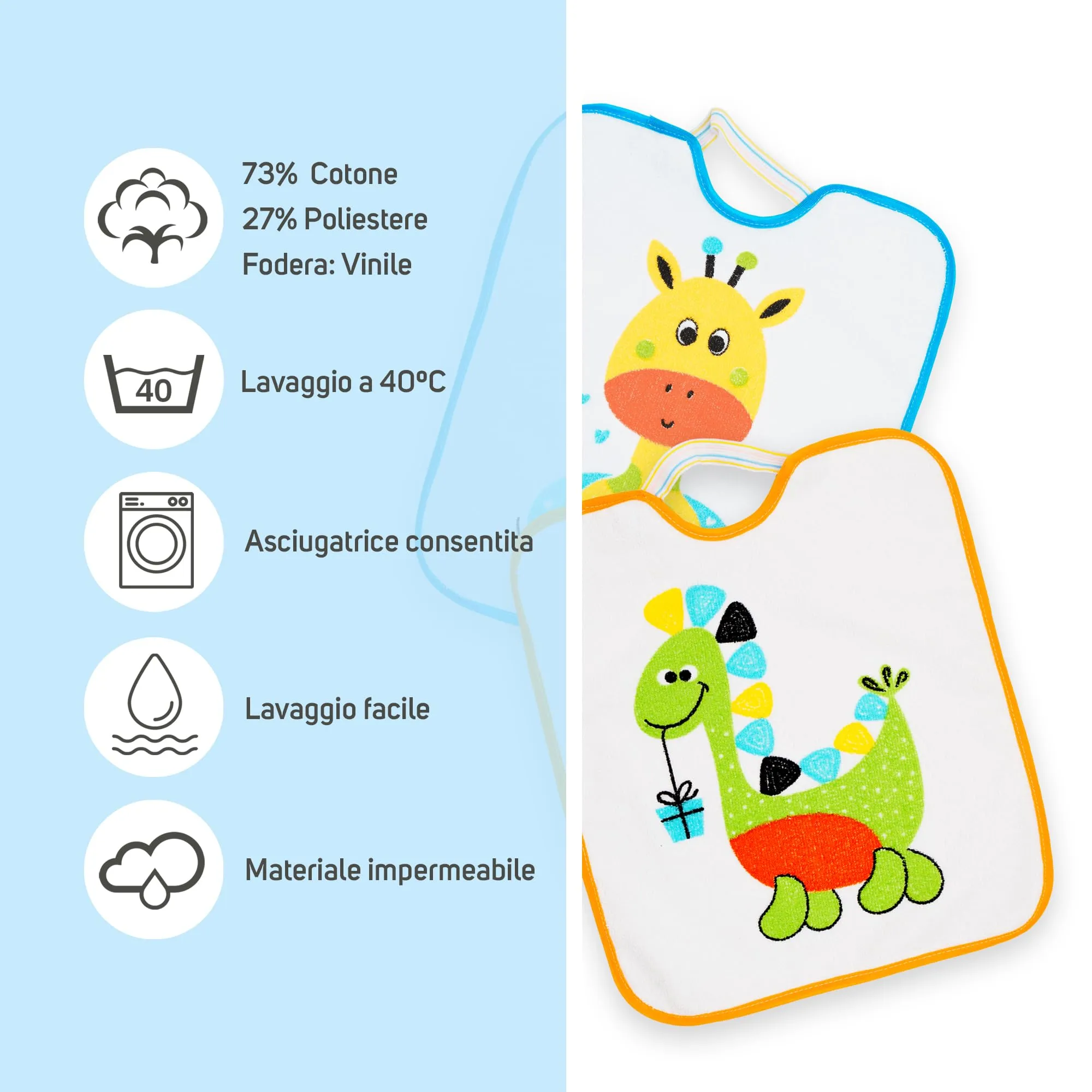 Ti TIN Bavaglini Impermeabili, Pack da 4, 28x32 cm, da 12 Mesi - immagine 4