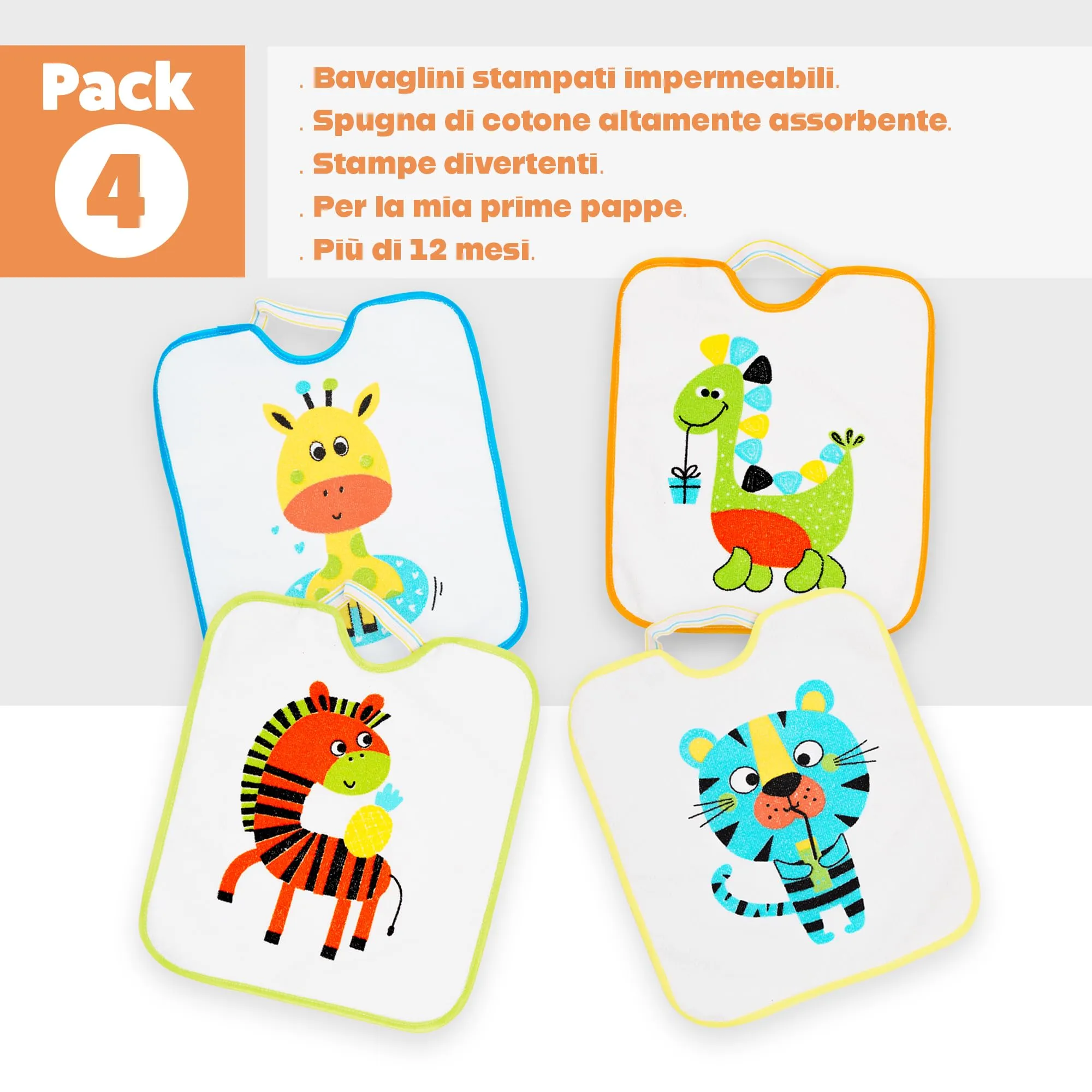 Ti TIN Bavaglini Impermeabili, Pack da 4, 28x32 cm, da 12 Mesi - immagine 5