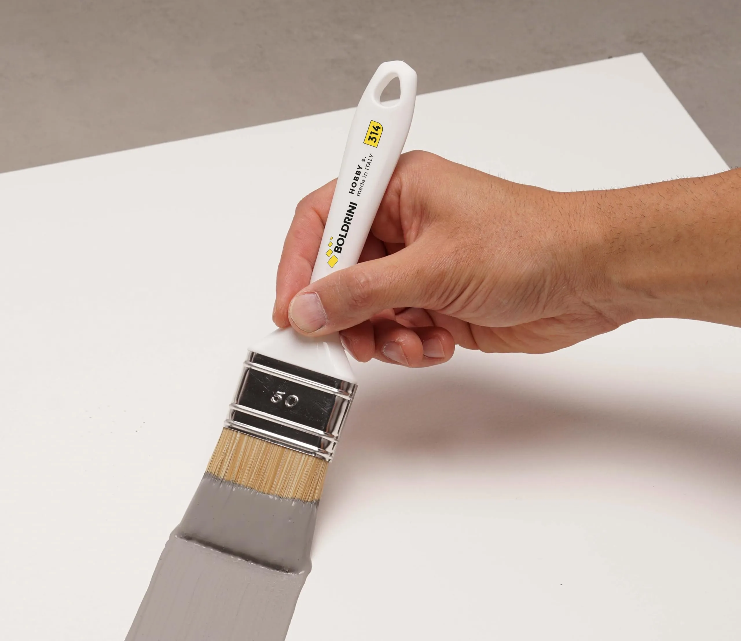 Boldrini Set 3 Pennelli per pittura 3/4/5 cm, Manico in plastica bianco, Setola bionda universale - immagine 2