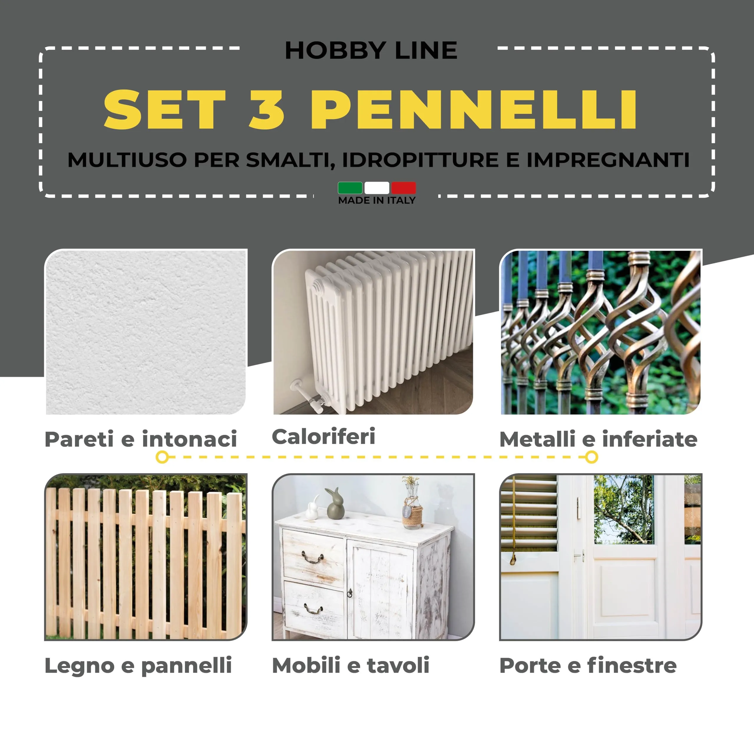 Boldrini Set 3 Pennelli per pittura 3/4/5 cm, Manico in plastica bianco, Setola bionda universale - immagine 5