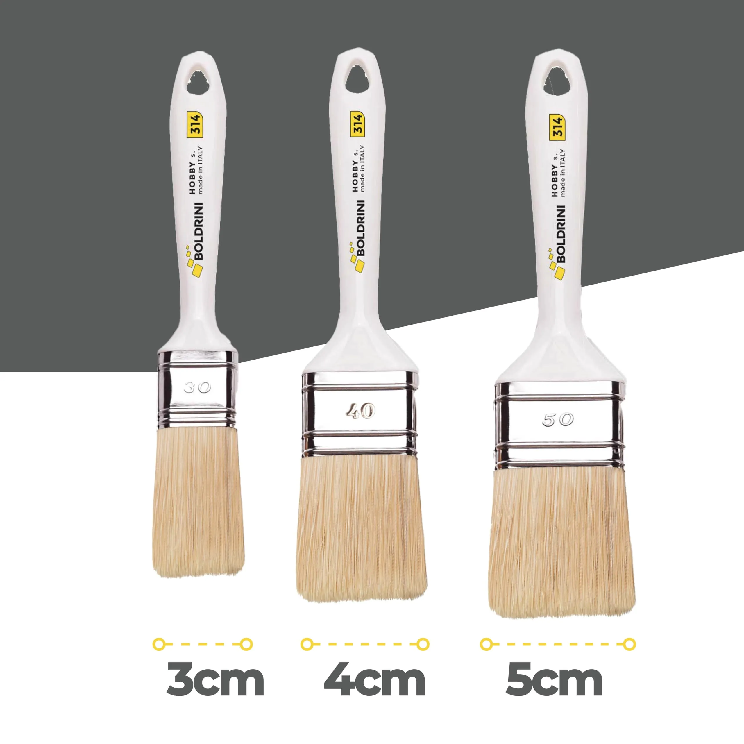Boldrini Set 3 Pennelli per pittura 3/4/5 cm, Manico in plastica bianco, Setola bionda universale - immagine 6