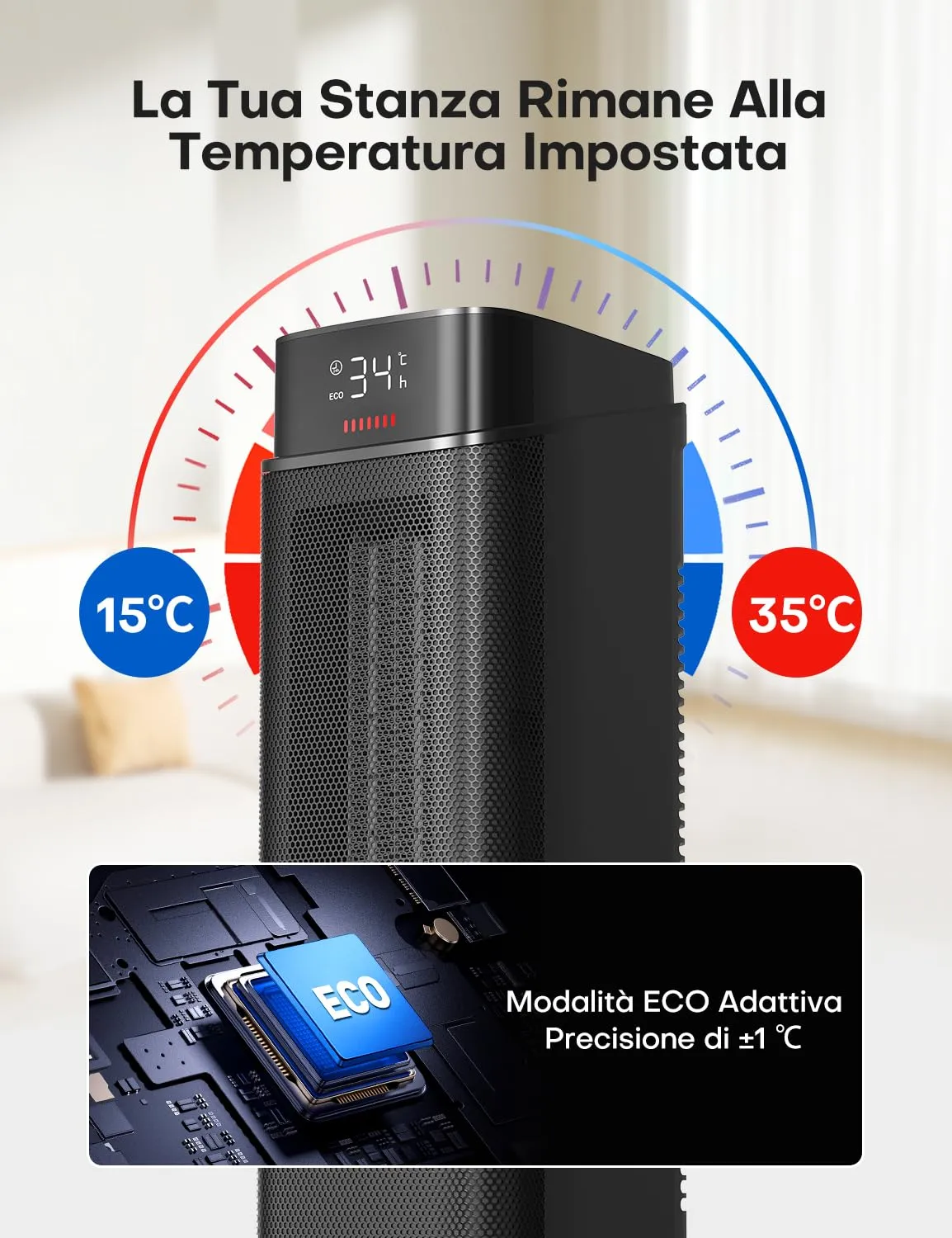 QEXREED DH-QN34 Termoventilatore PTC 2000W, Nero - immagine 5
