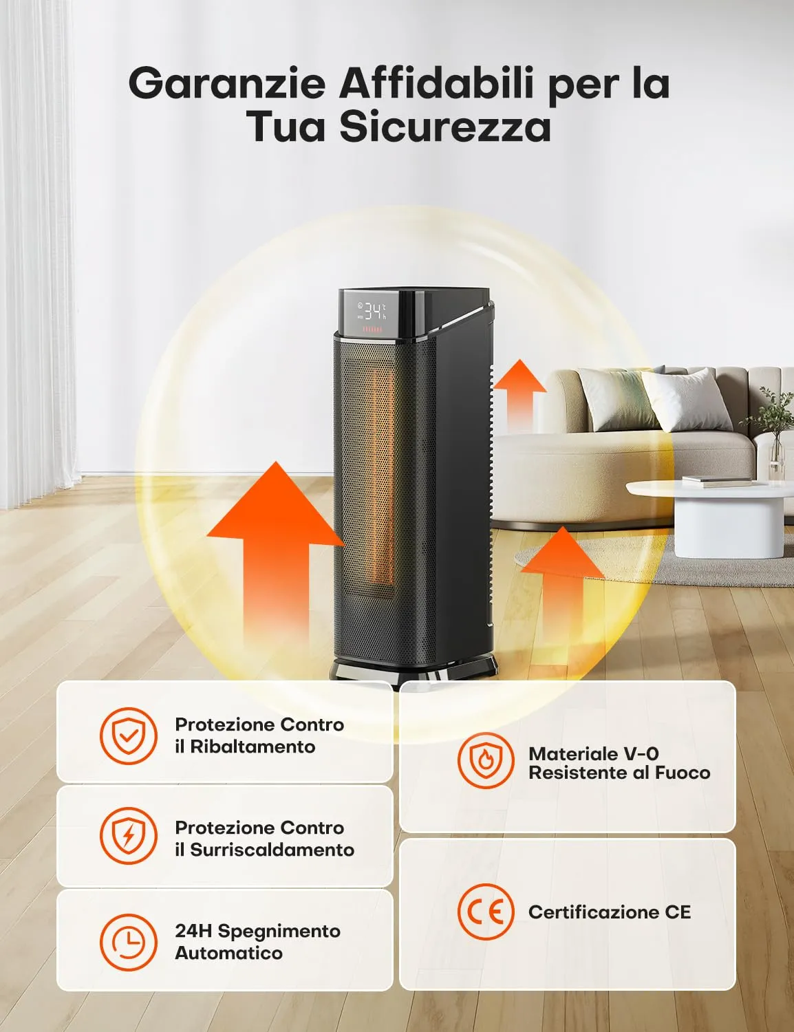 QEXREED DH-QN34 Termoventilatore PTC 2000W, Nero - immagine 8