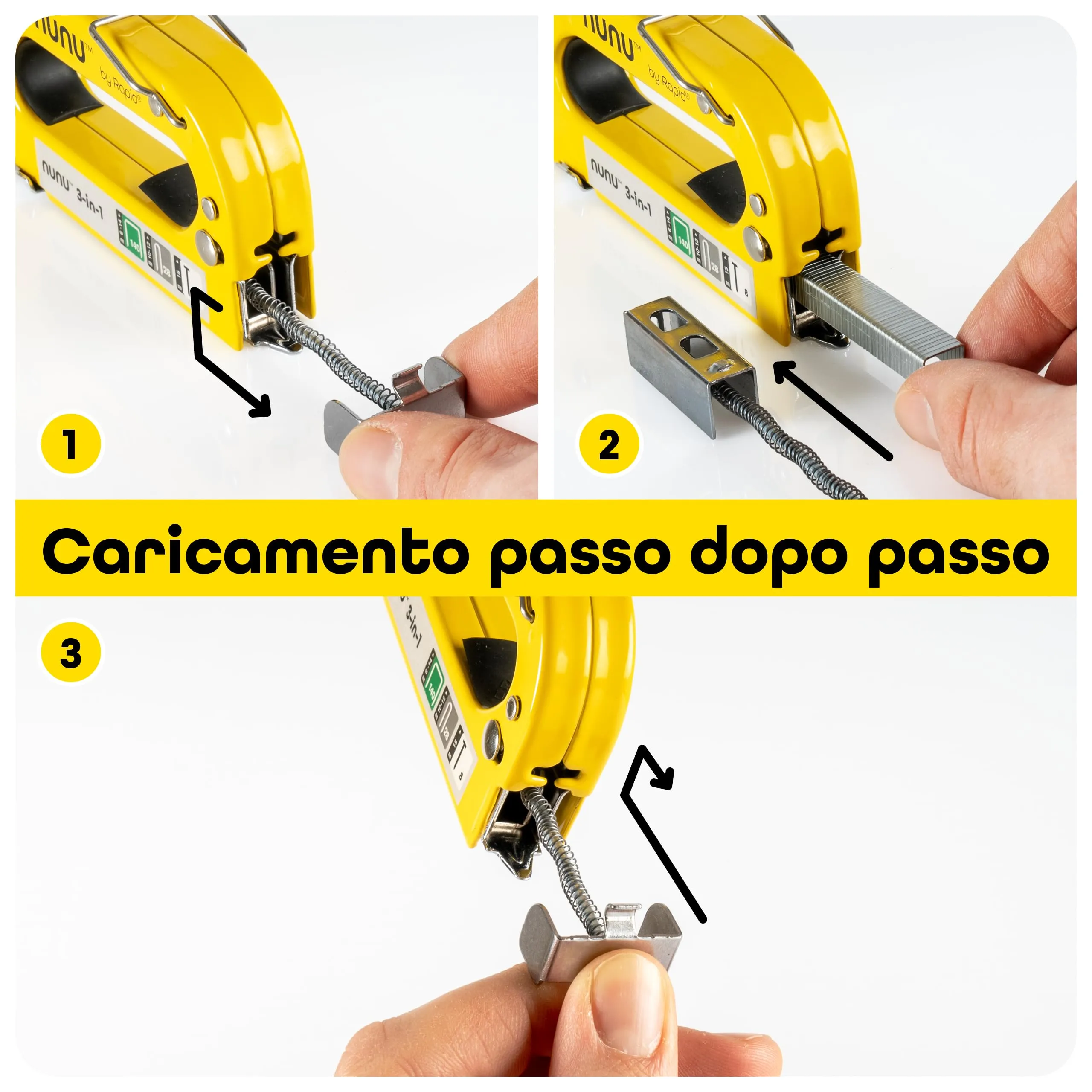 Rapid NUNU Pistola Sparapunti 3 in 1 per Legno, Tappezzeria e Cavi - Giallo - immagine 6