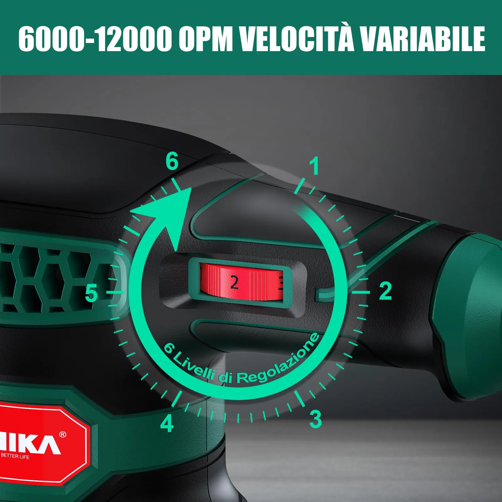 HYCHIKA Levigatrice Orbitale 300W, 6 Velocità, 12000 OPM, TX118A - immagine 3