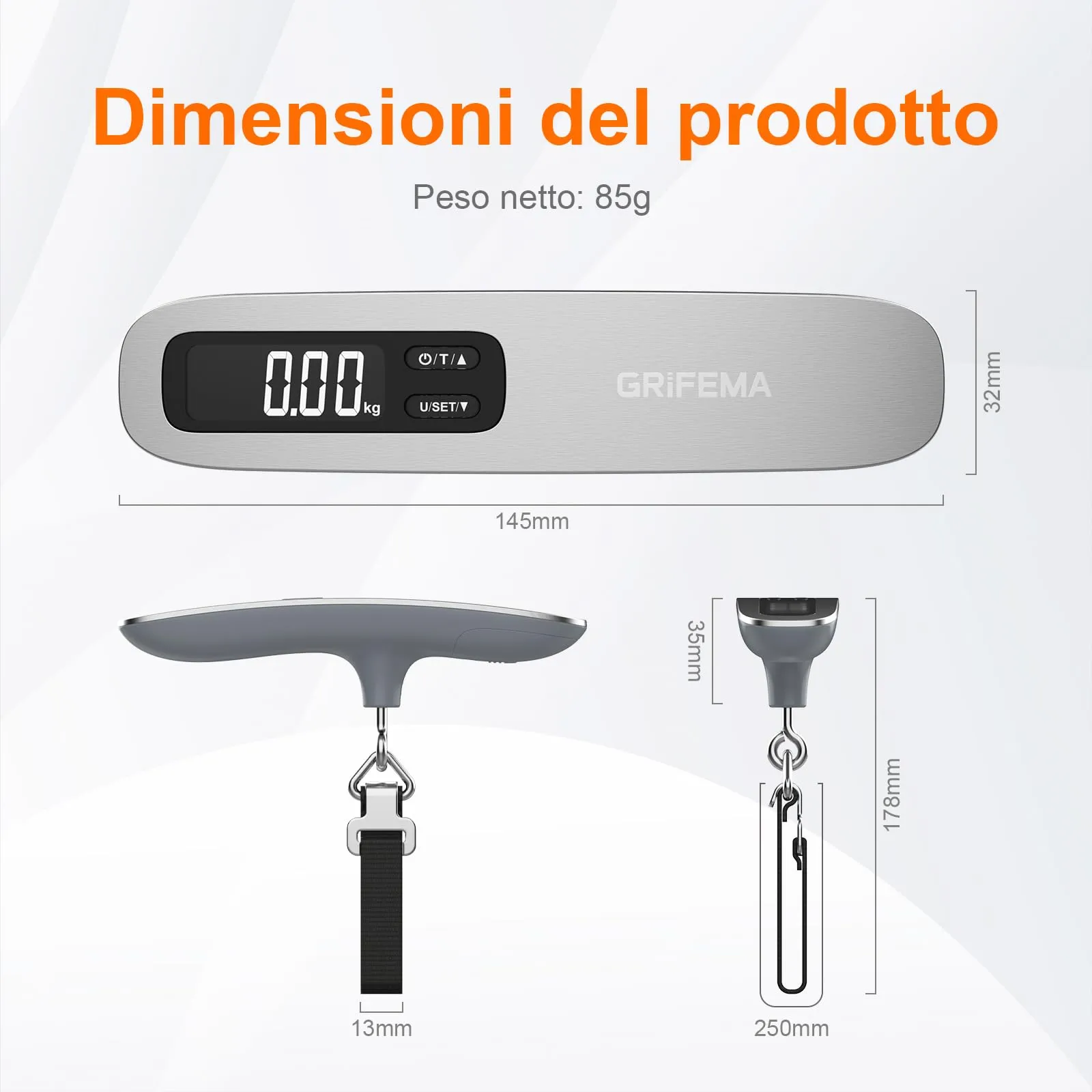 Grifema GA2006 Bilancia da Bagaglio Digitale 50 kg, Argento - immagine 6