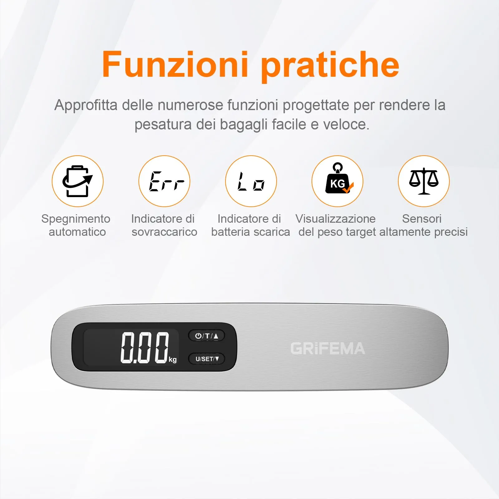 Grifema GA2006 Bilancia da Bagaglio Digitale 50 kg, Argento - immagine 7