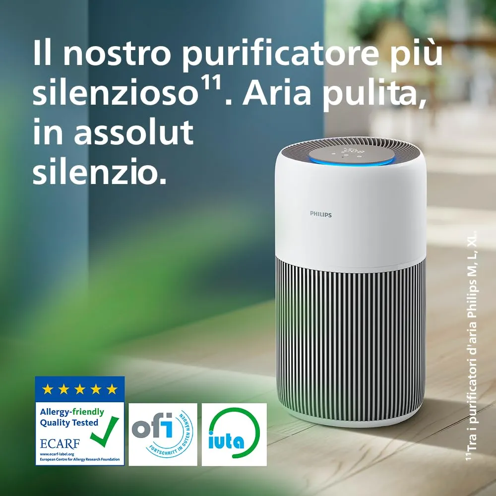 Philips Purificatore d'aria 2200 AC2210/10, Filtro HEPA, 104m², CADR 400m³/h, Arctic White + Beige - immagine 4
