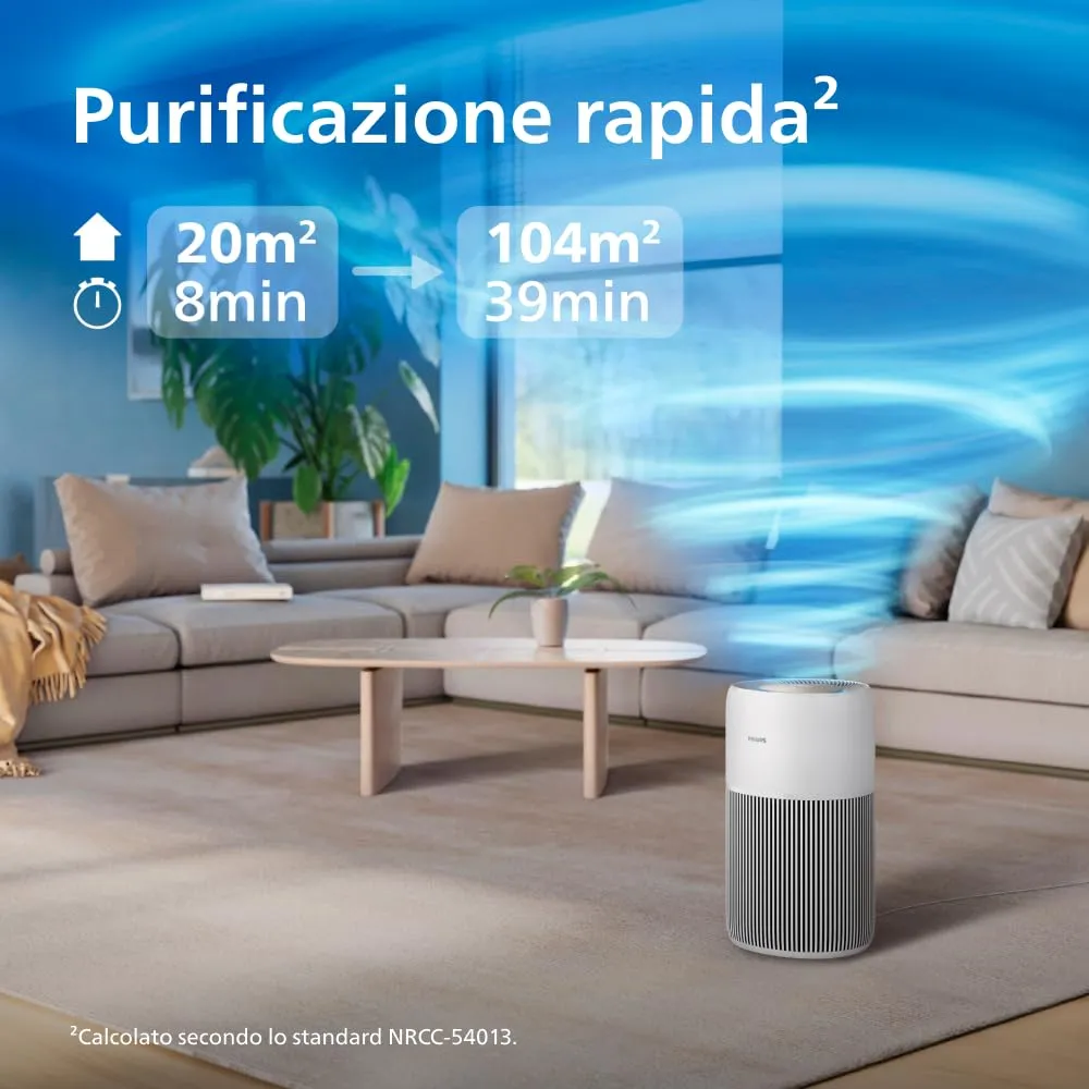 Philips Purificatore d'aria 2200 AC2210/10, Filtro HEPA, 104m², CADR 400m³/h, Arctic White + Beige - immagine 5