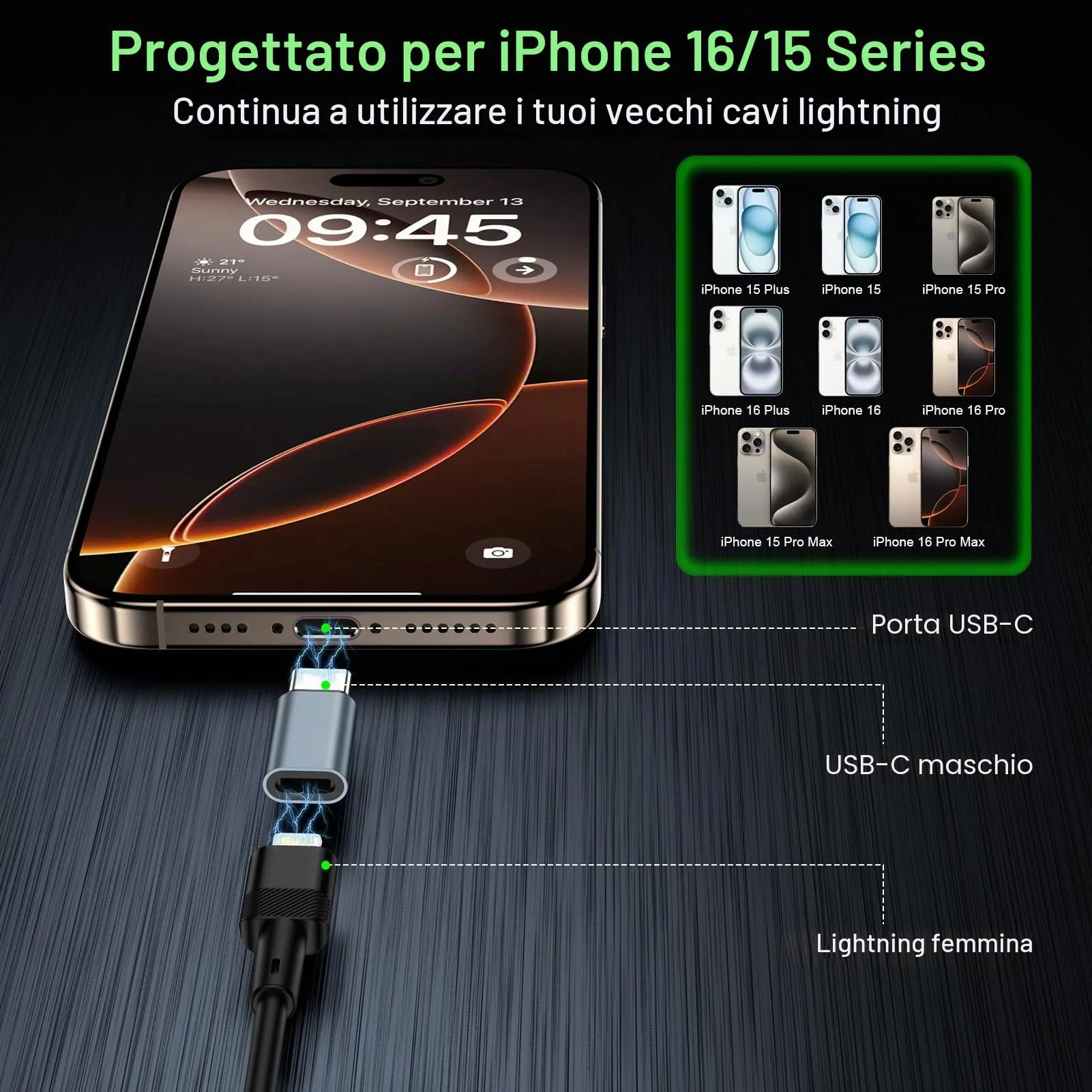Zacenei Adattatore da Lightning a USB C, 4 pezzi, per iPhone 17/16/15, Galaxy S24/S23, iPad, Grigio - immagine 4
