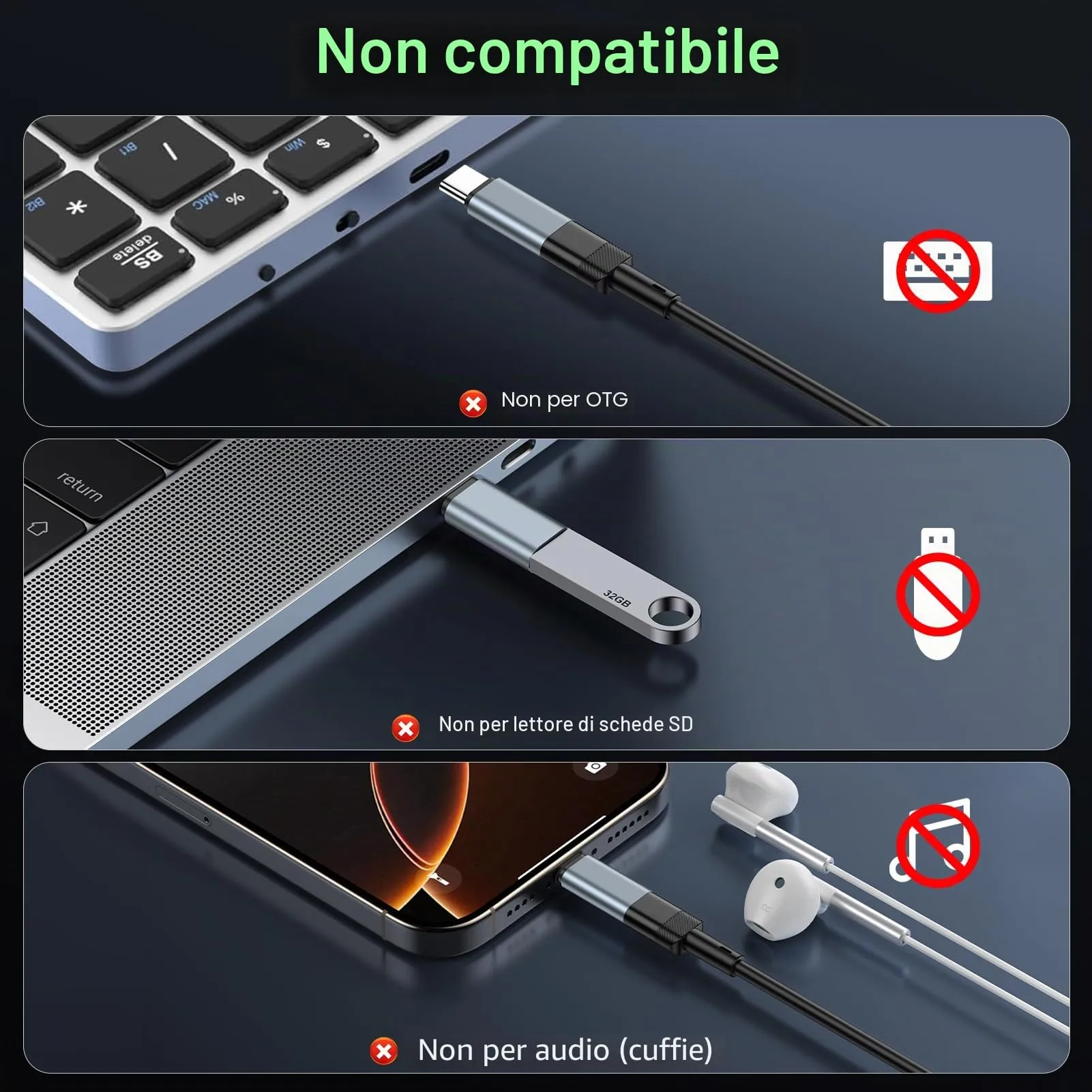 Zacenei Adattatore da Lightning a USB C, 4 pezzi, per iPhone 17/16/15, Galaxy S24/S23, iPad, Grigio - immagine 6