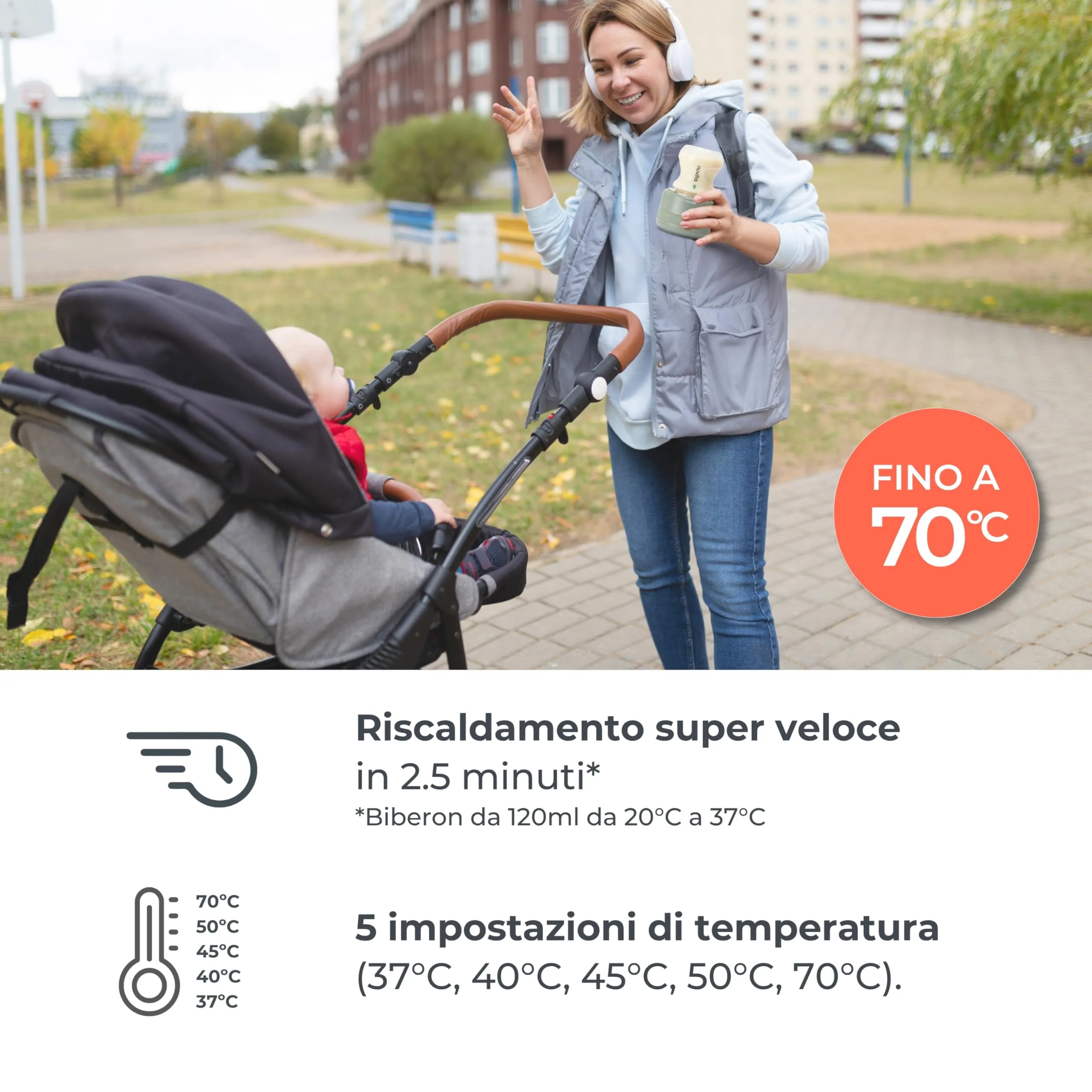 Nuvita 1166 Warm70 Scaldabiberon Portatile Senza Fili, Ricaricabile USB, Sage Green - immagine 2