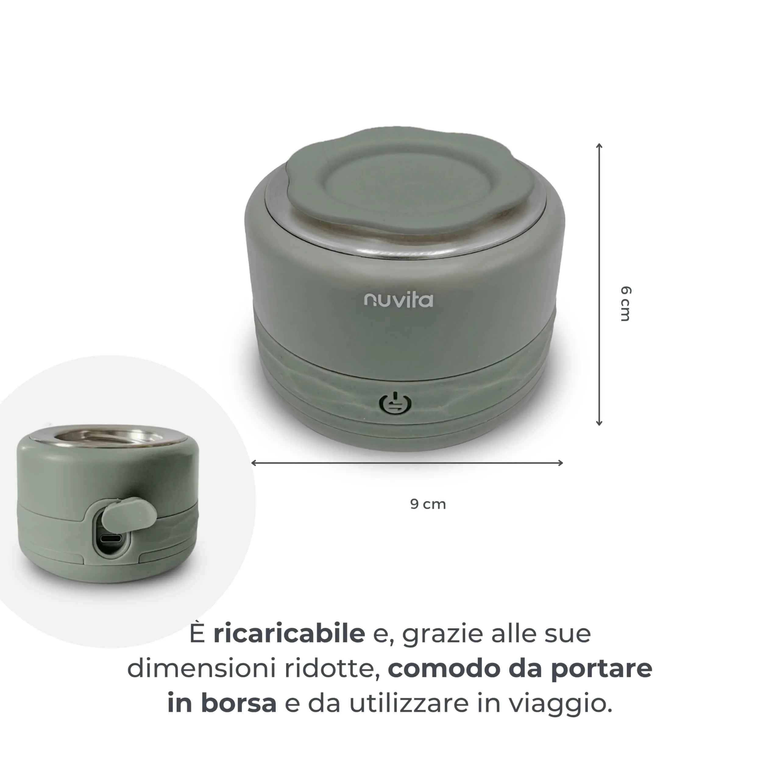 Nuvita 1166 Warm70 Scaldabiberon Portatile Senza Fili, Ricaricabile USB, Sage Green - immagine 5