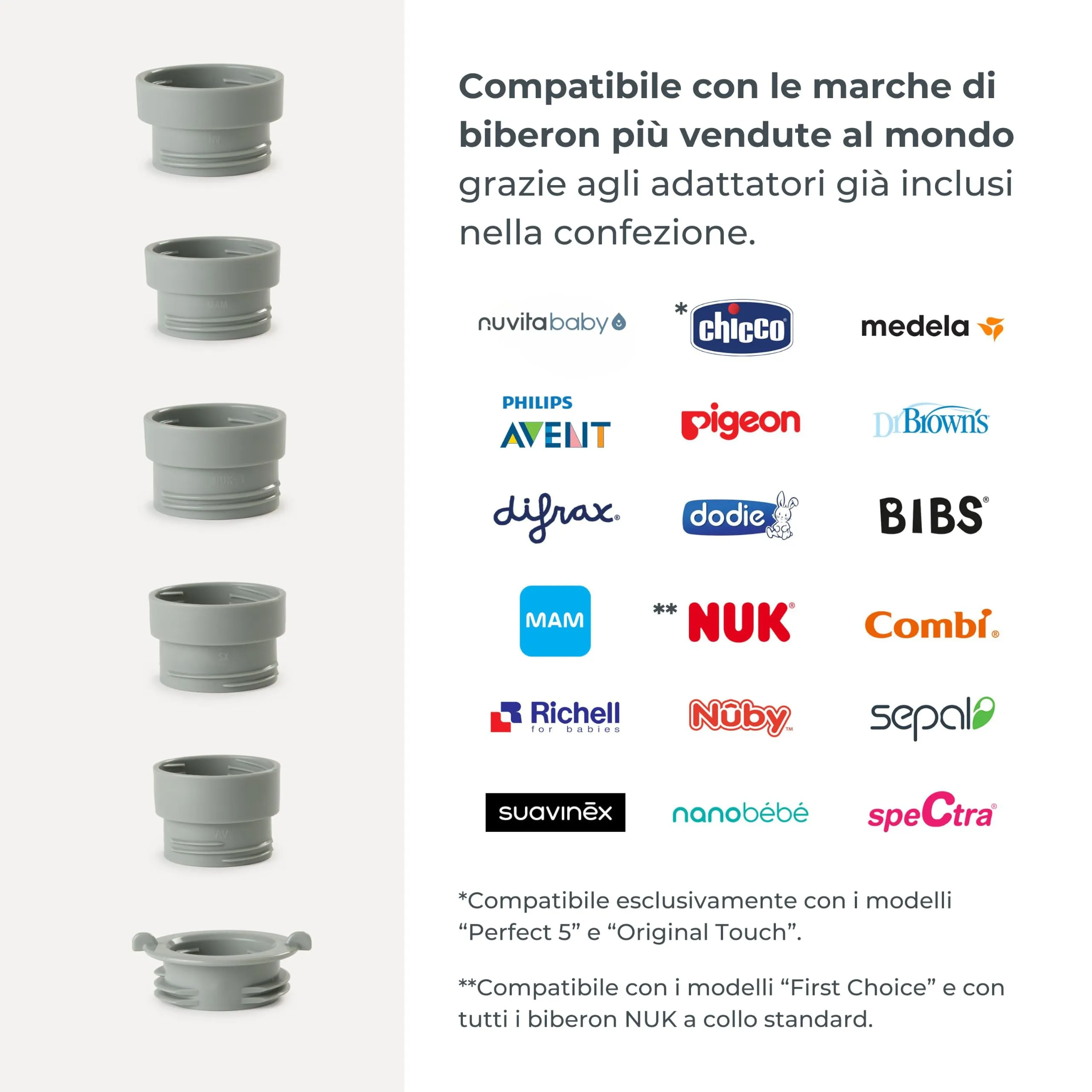 Nuvita Mix70 Scaldabiberon Portatile con Funzione Mescolamento, 5 Temperature fino a 70°C, 6 Adattatori Inclusi, Batteria Ricaricabile, Display LED, Sage Green - immagine 6