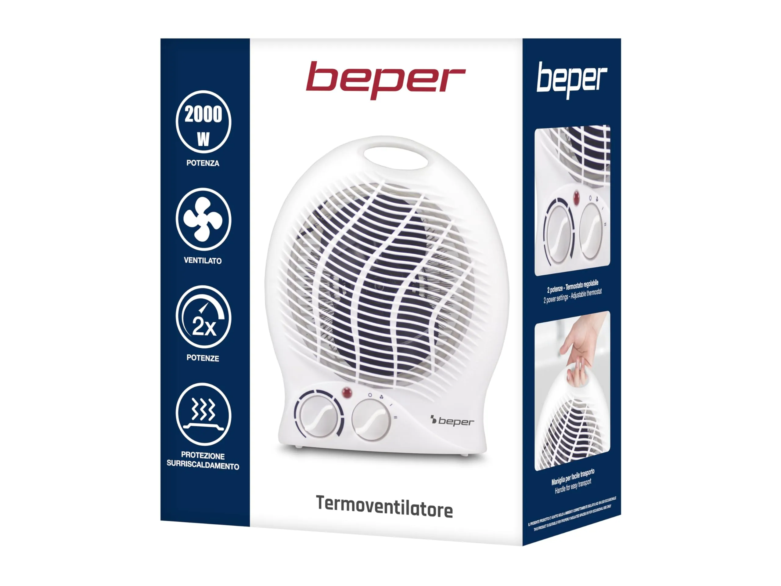 Beper P203TER203 Termoventilatore Elettrico 2000W con Termostato e Funzione Ventilazione, Bianco - immagine 10