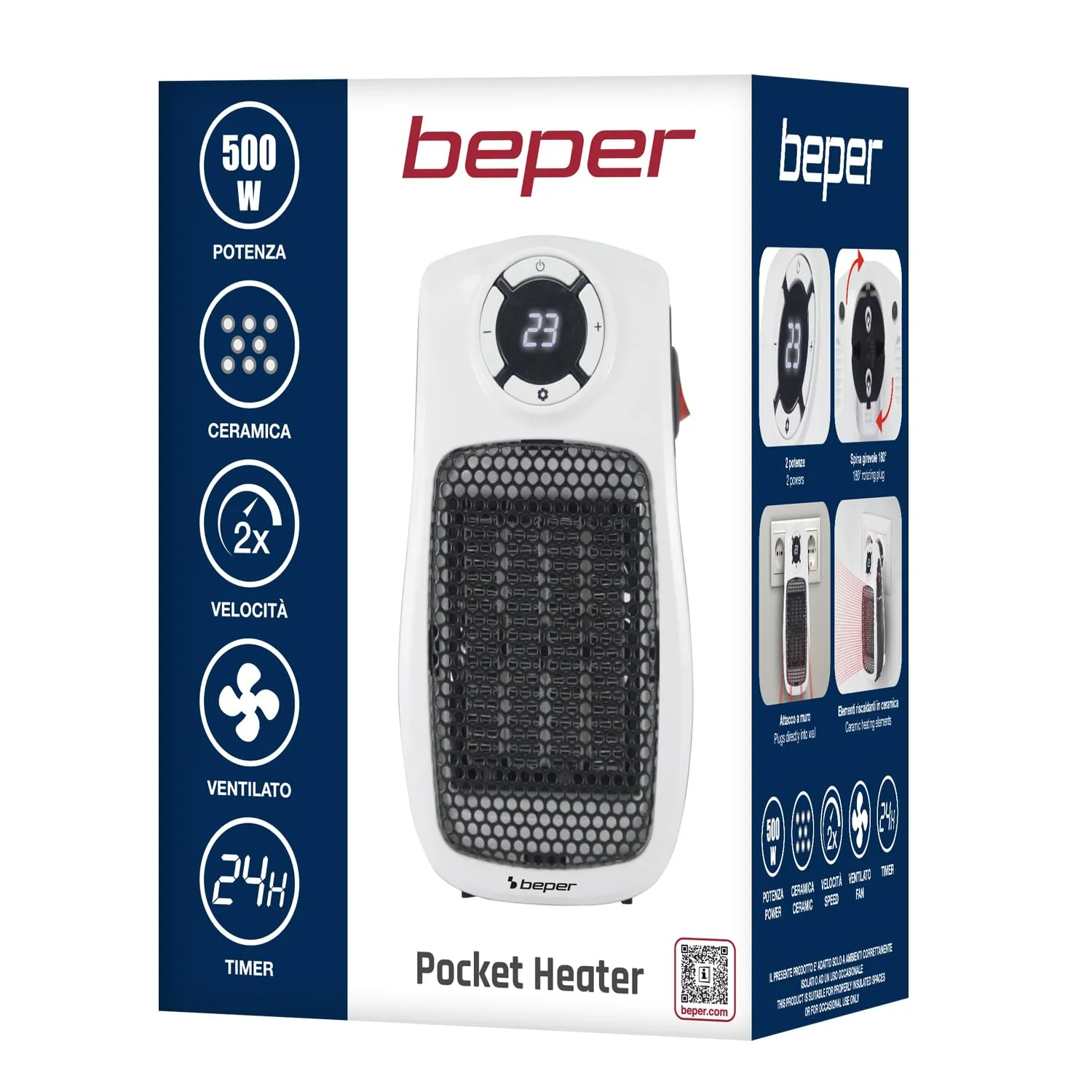 BEPER P203TER350 Mini Termoventilatore Ceramico 500W/1000W con Display LED, Timer 24h e Termostato - immagine 7