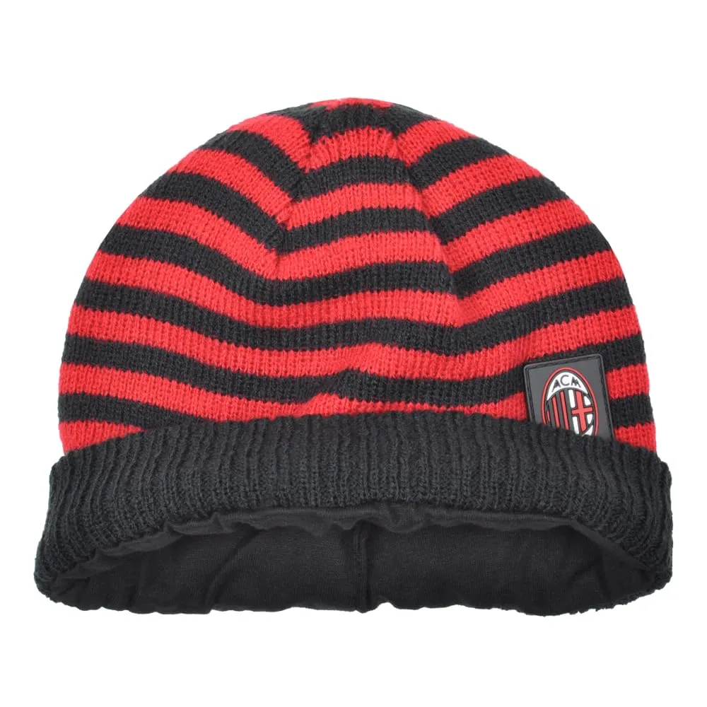 AC Milan Cappello Cuffia a Maglia Rigata con Logo in Gomma, Misura Baby - 141403 - immagine 3