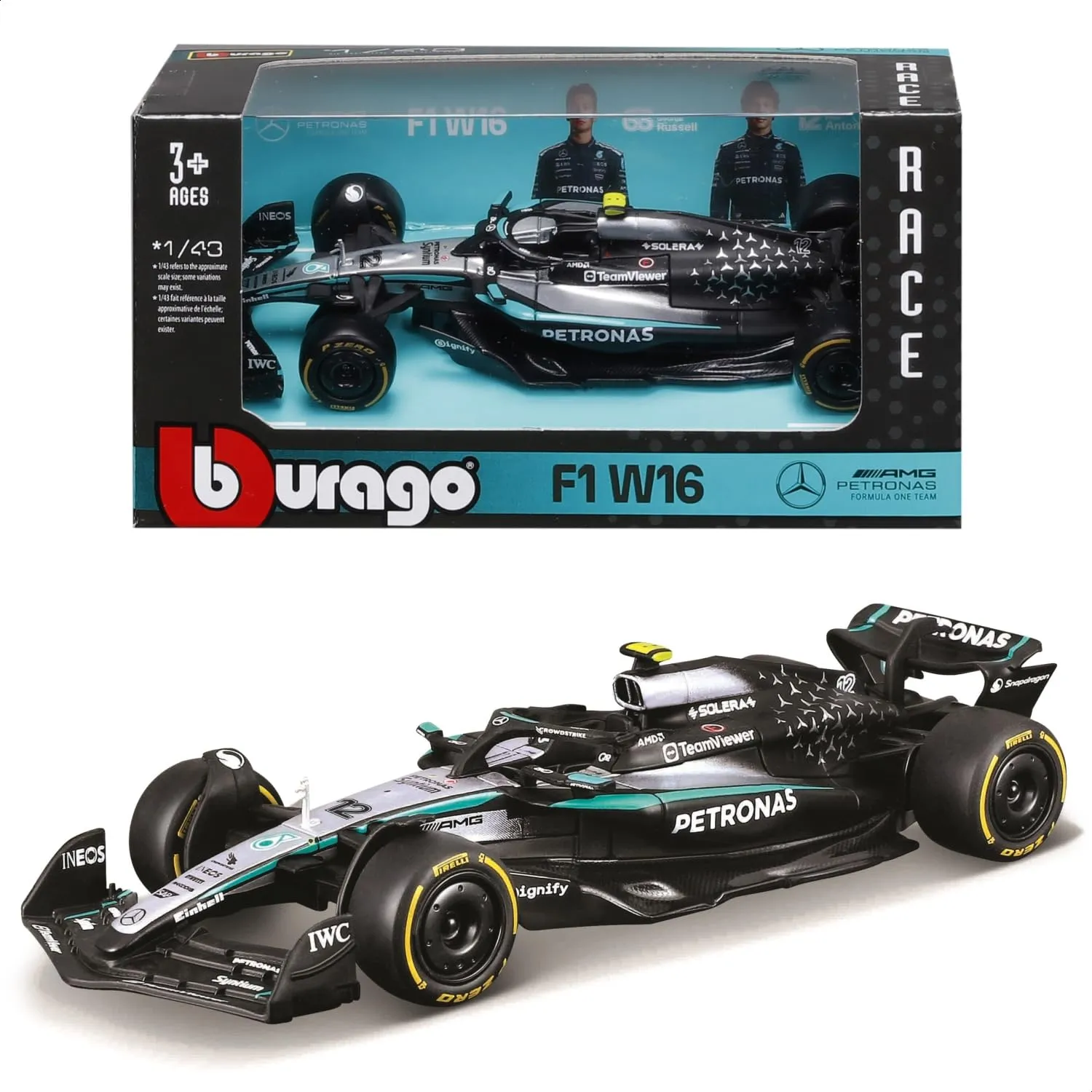 Bburago F1 Mercedes-AMG W16 2025 #12 Antonelli 1:43 Diecast Model - immagine 8