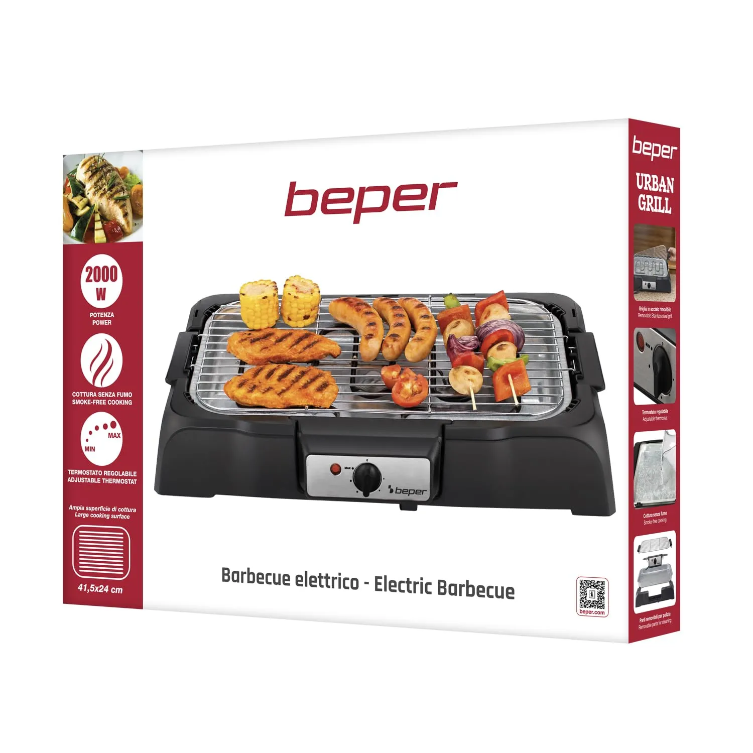 BEPER P101BBQ001 Barbecue Elettrico 2000W, Griglia XXL 41,5x24 cm - immagine 8