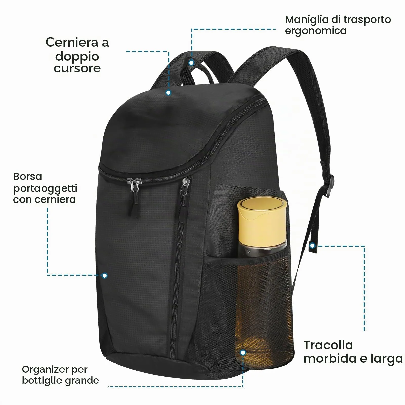 AiQInu Zaino Pieghevole Ultraleggero Impermeabile Multifunzione per Escursionismo, Viaggio e Outdoor, Nero - immagine 5