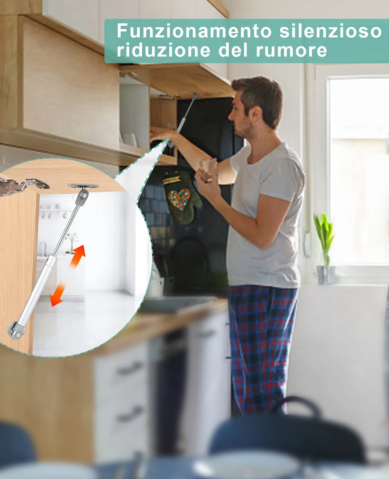 elzle Molle a Gas 100N Pistoni per Ante Cucina e Mobili, XN125, Argento (2 Pezzi) - immagine 2