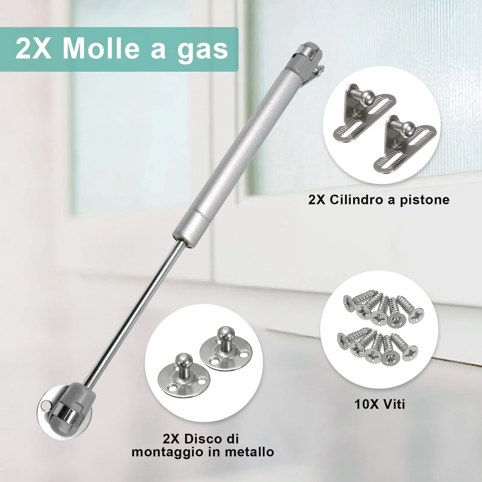 elzle Molle a Gas 100N Pistoni per Ante Cucina e Mobili, XN125, Argento (2 Pezzi) - immagine 4