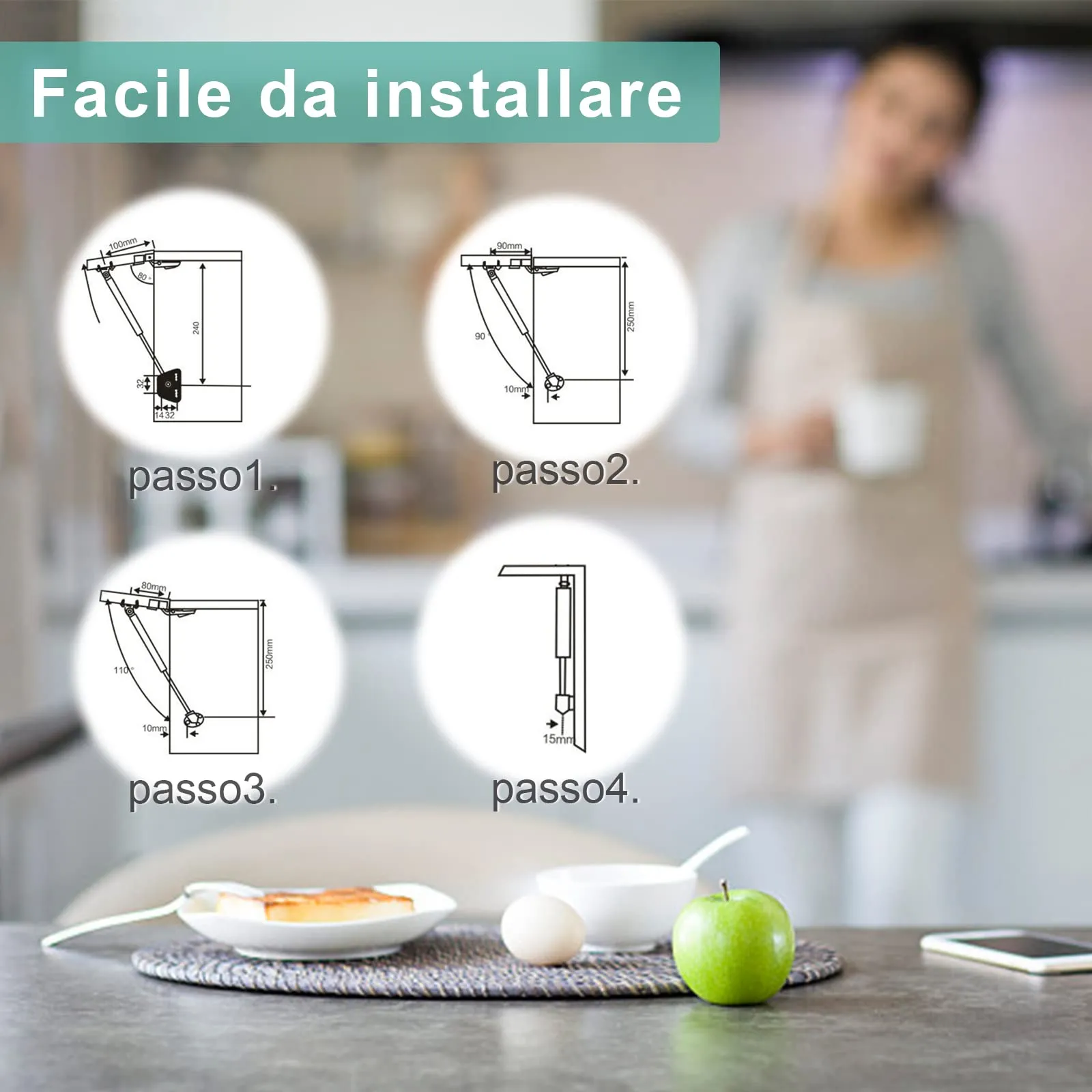 elzle Molle a Gas 100N Pistoni per Ante Cucina e Mobili, XN125, Argento (2 Pezzi) - immagine 5