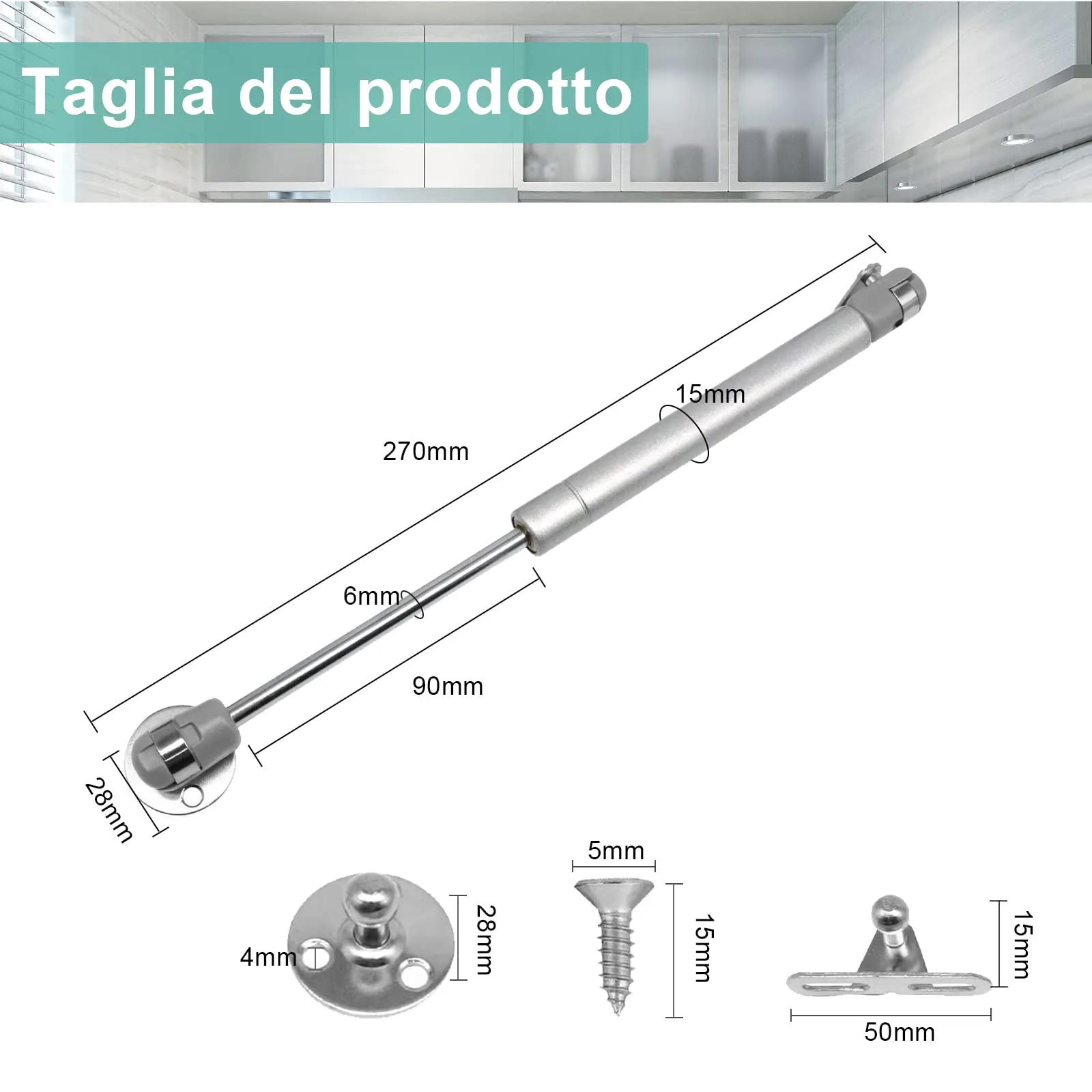 elzle Molle a Gas 100N Pistoni per Ante Cucina e Mobili, XN125, Argento (2 Pezzi) - immagine 7
