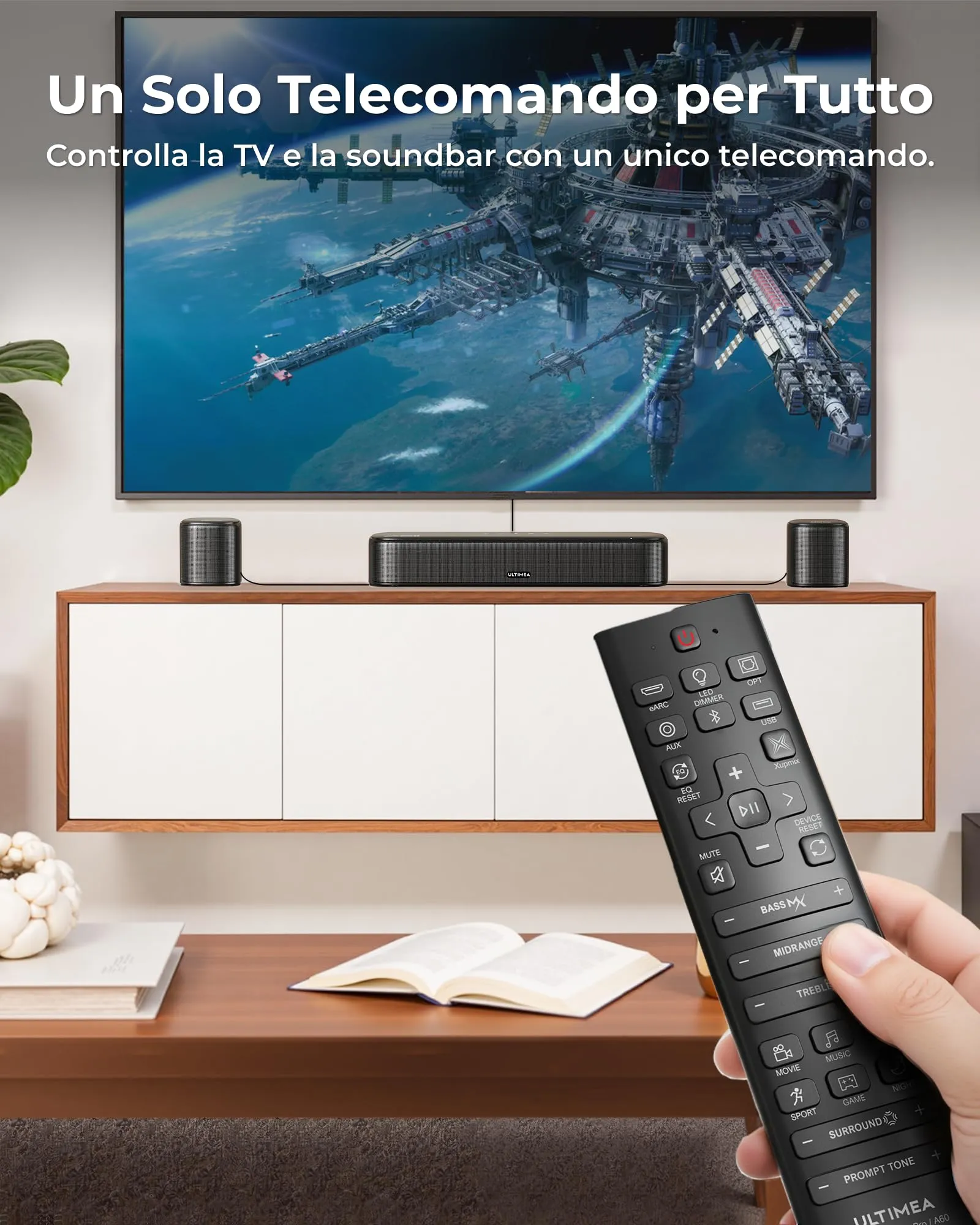 ULTIMEA Aura A60 Pro Sistema Audio Surround 7.1, Soundbar Dolby Atmos con 4 Altoparlanti Surround, VoiceMX, BassMX, 420W, HDMI eARC, Nero - immagine 4